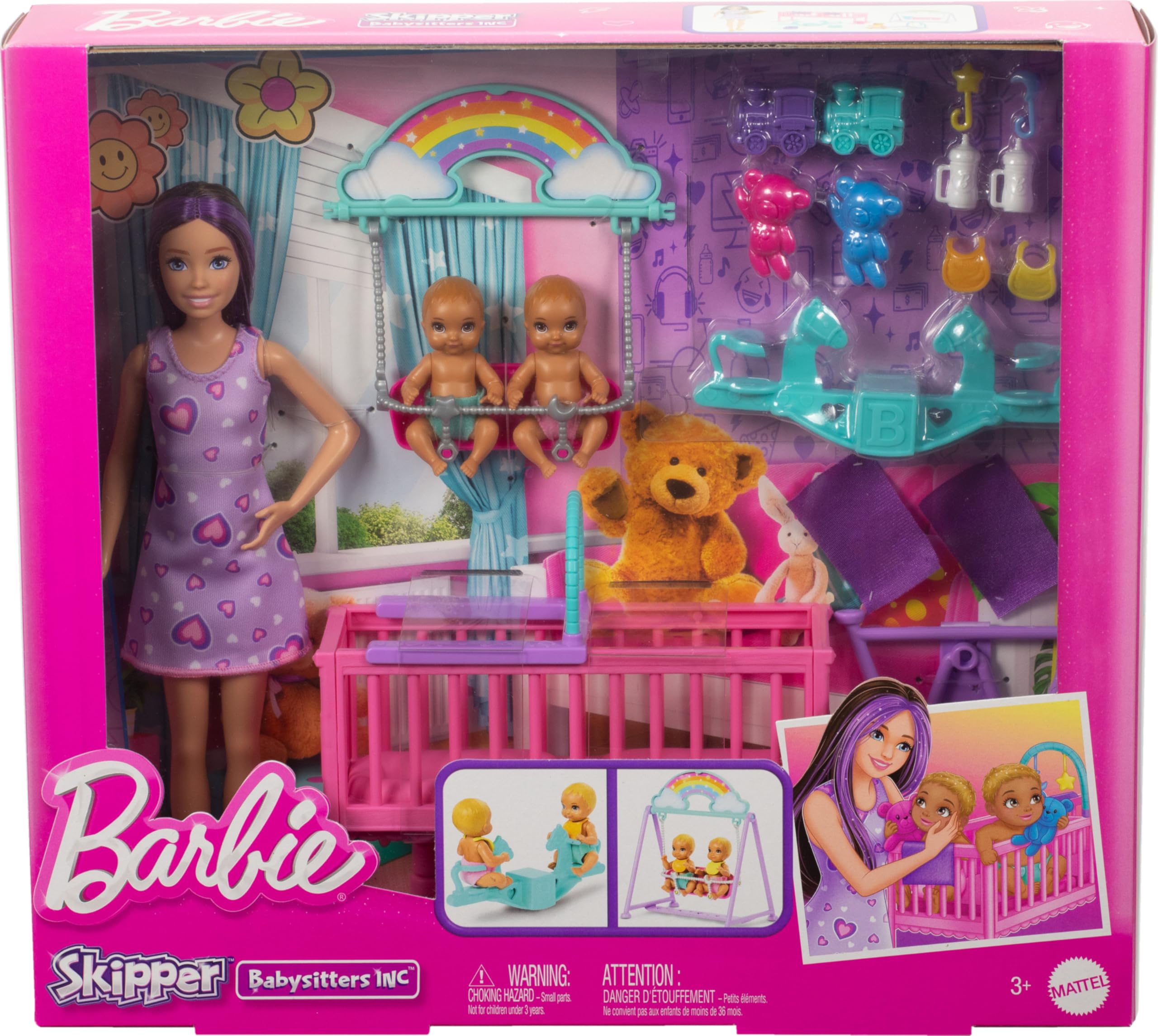 Barbie Skipper Doll & Nursery Playset with Twin Baby Dolls | Includes Rocking Crib & Accessories 7