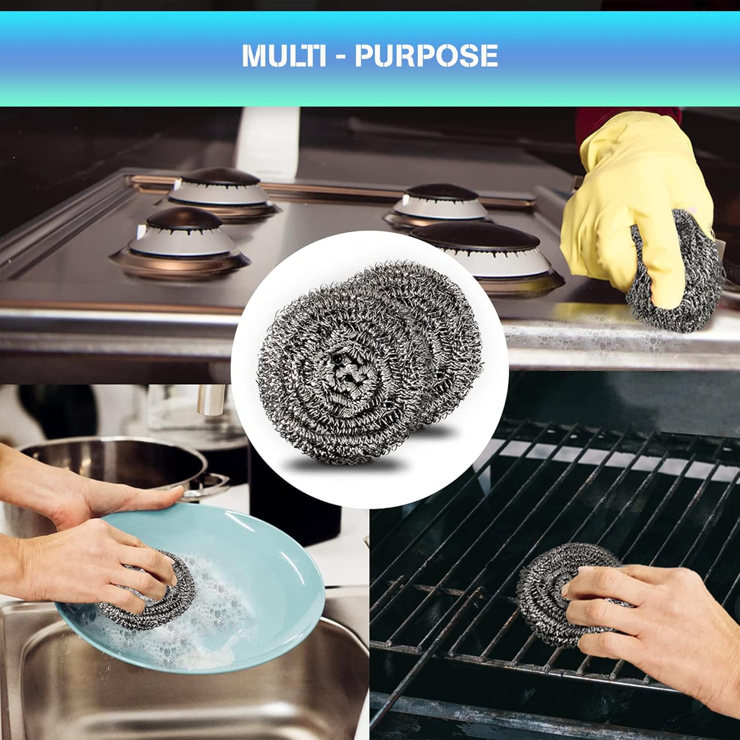 HomeSmith Stainless Steel Scourers – Pack of 6, Heavy Duty Cleaning Pads (HS-130) 5