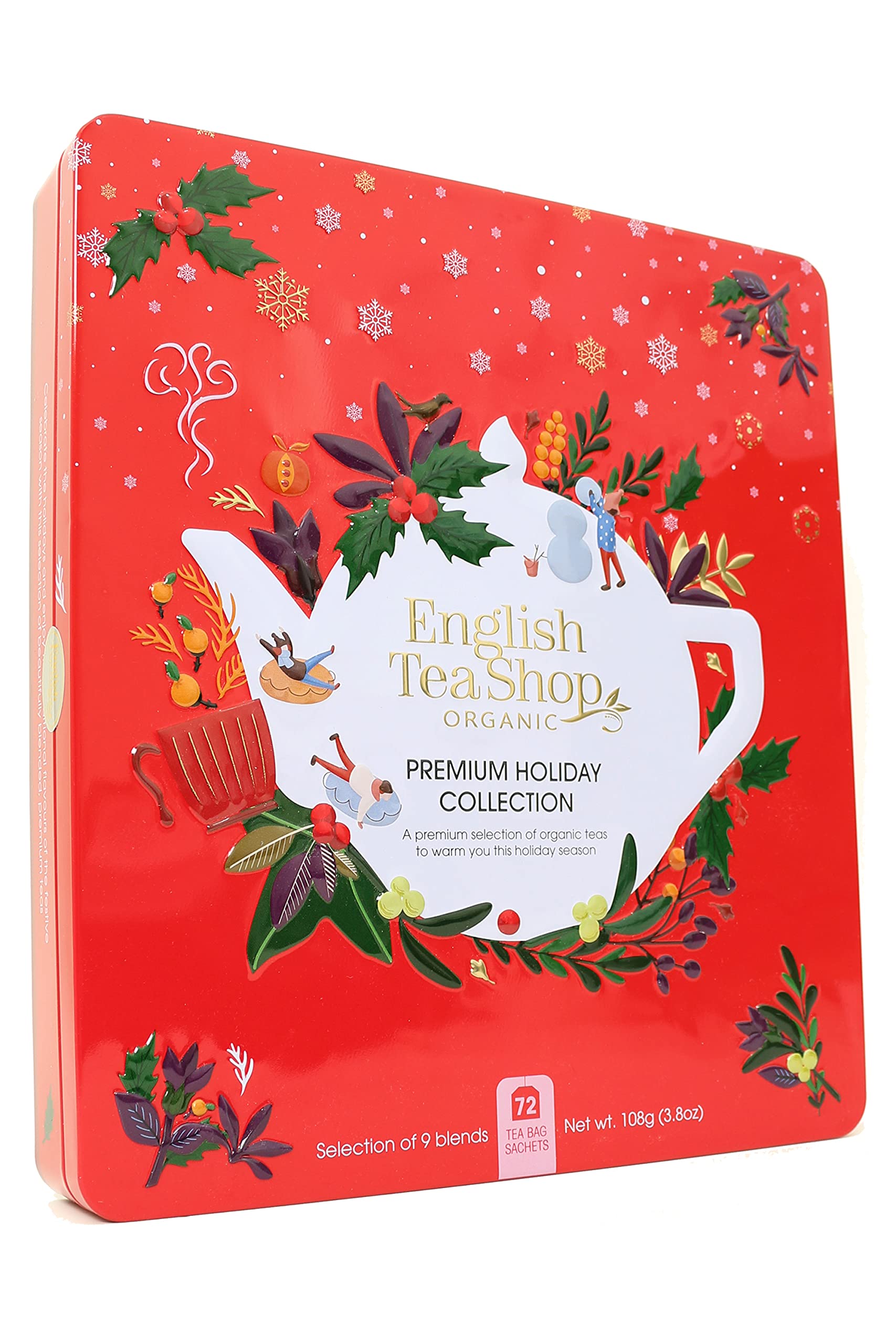English Tea Shop Premium Holiday Collection Red Gift Tin - Organic Tea Variety Pack (72 Tea Bags)