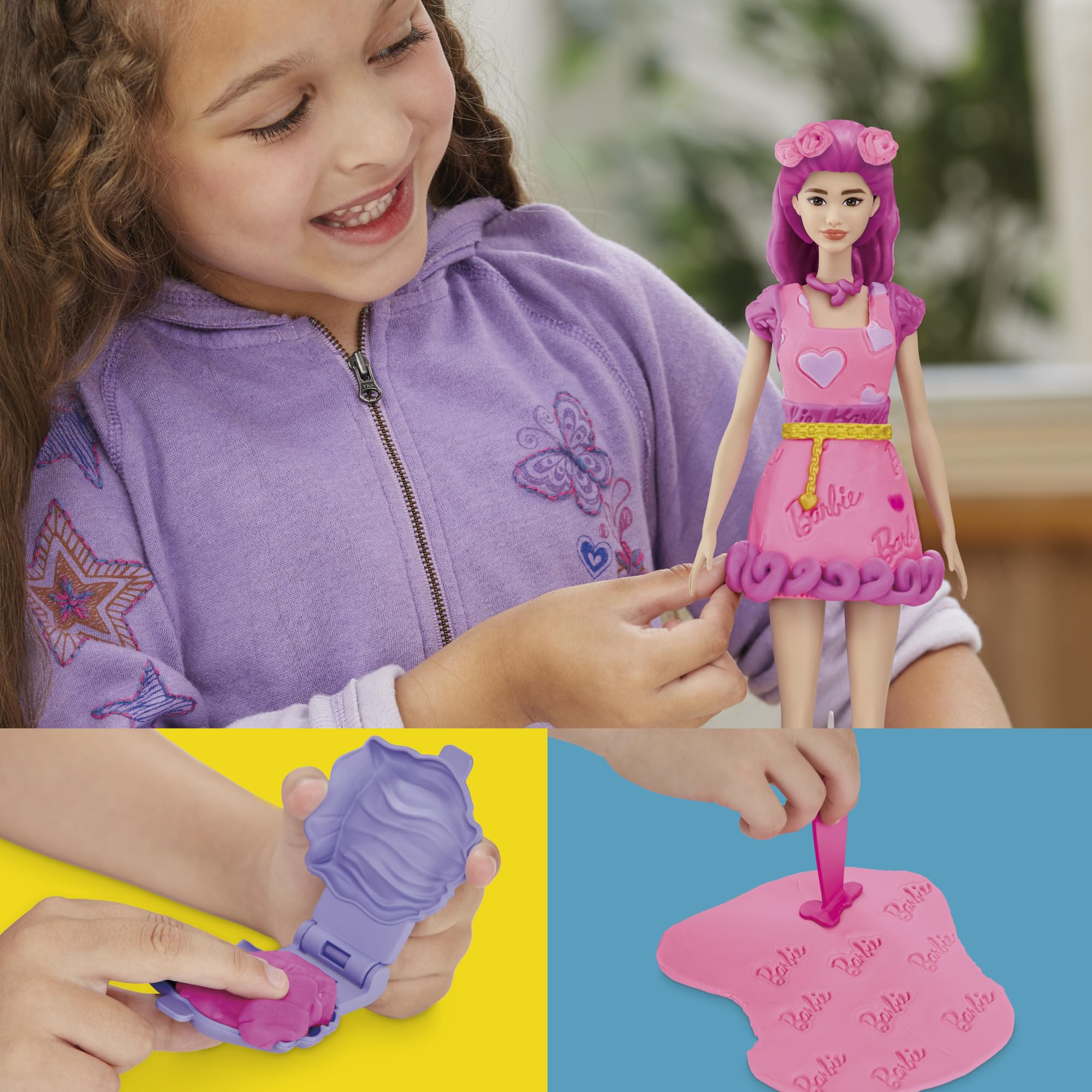 Play-Doh Barbie Hearts and Hair Doll Set - Fashion & Hair Styling Playset for Ages 5+ 8