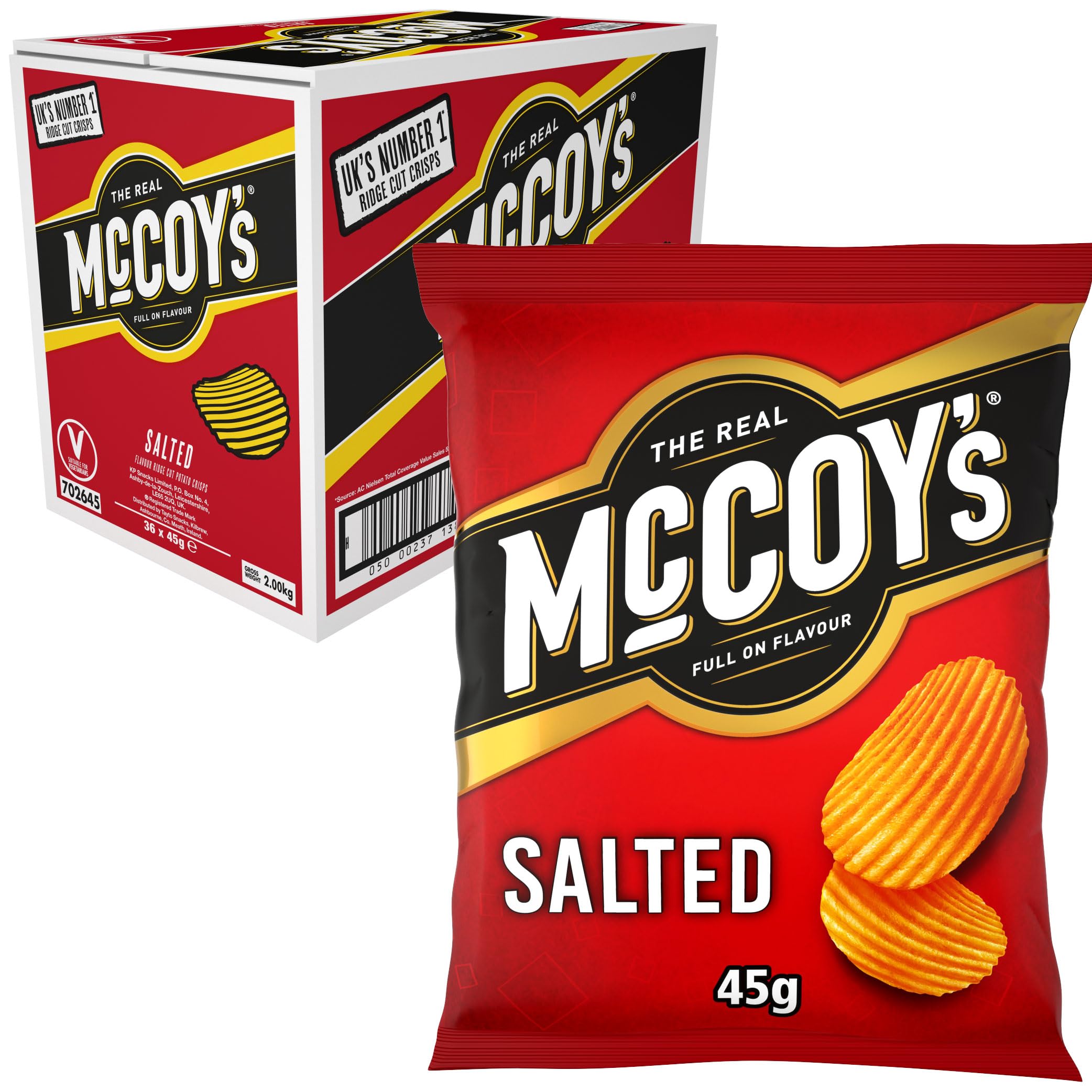 McCoys Salted Grab Bag Crisps 45g (Multipack BOX of 36) - Fully Loaded with Signature Crunch