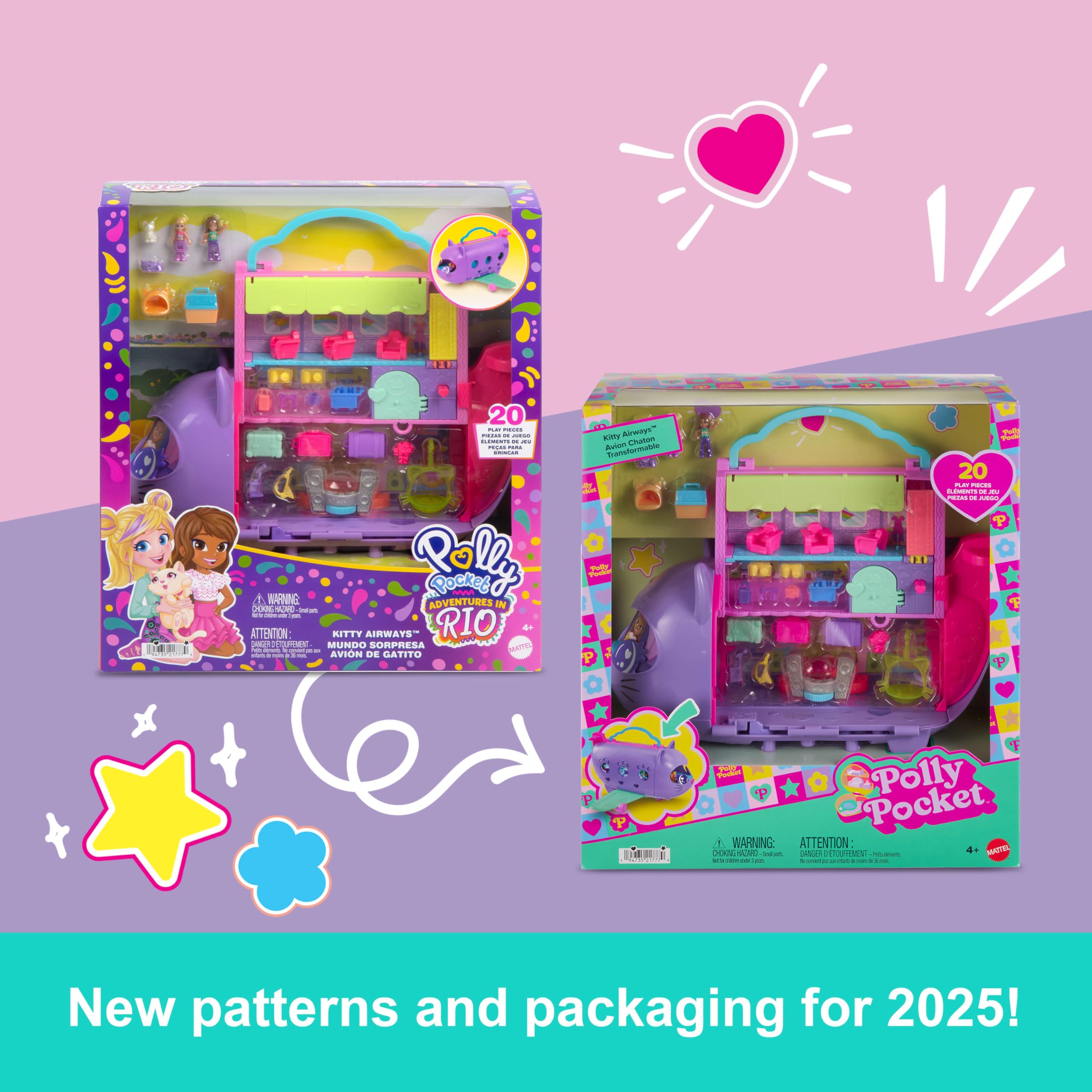 Polly Pocket Kitty Airways Airplane Playset - 2 Micro Dolls, 19 Accessories, Spinning Stage, Ages 4-10 6