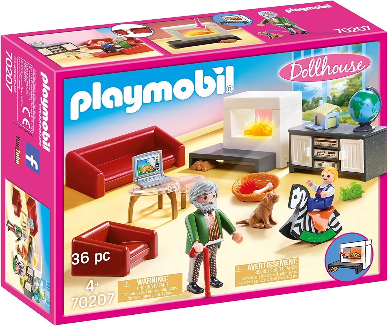 Playmobil 70207 Dollhouse Living Room with Fireplace - Light-Up Playset for Ages 4+