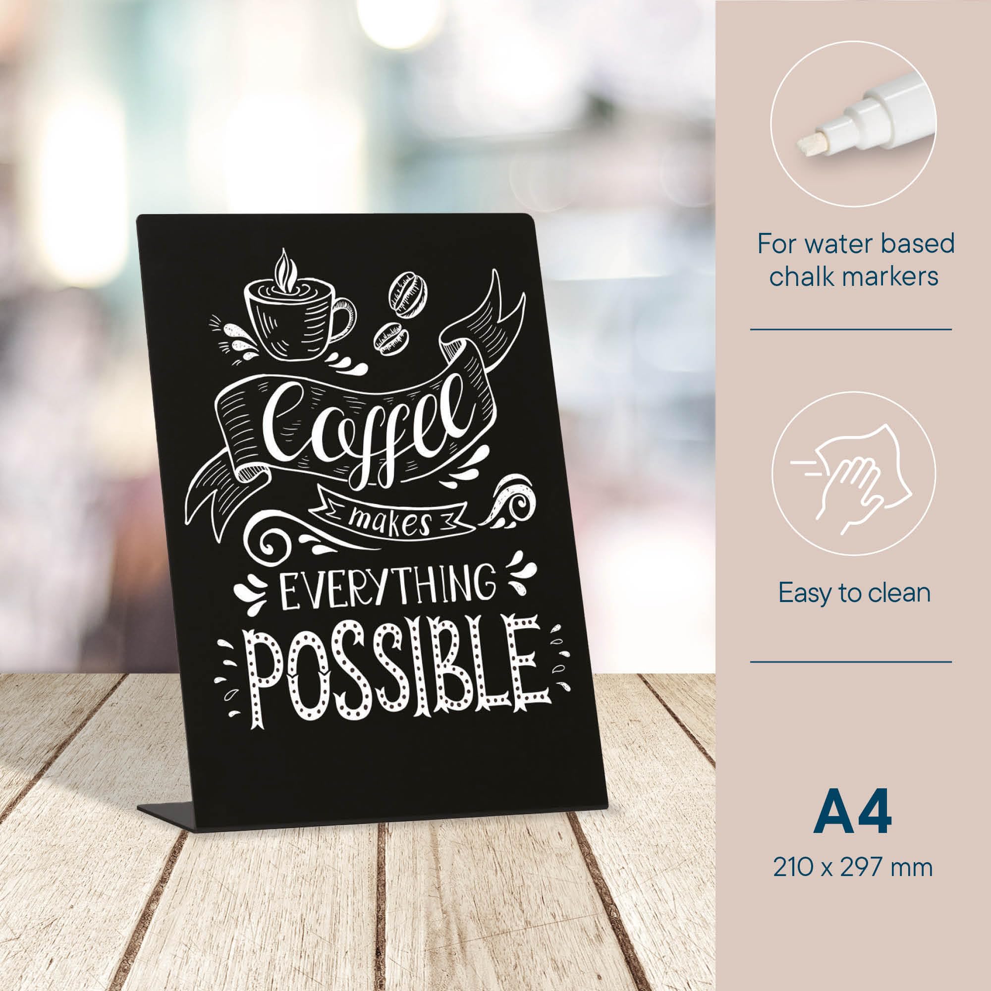 Europel Desktop Chalkboard L-Standard - A4 Size, Polystyrene, Slate Style | Lightweight 3