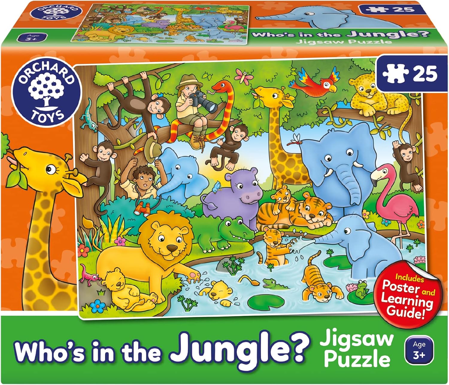 Orchard Toys Who's in the Jungle? 25-Piece Jigsaw Puzzle - Educational Jungle Animal Puzzle for Kids