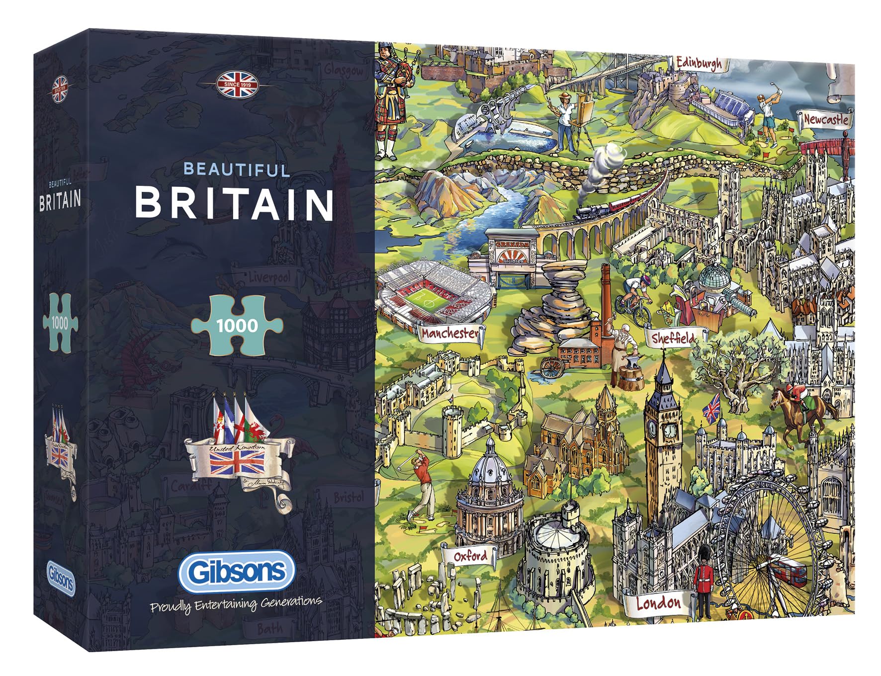 Gibsons Beautiful Britain 1000 Piece Jigsaw Puzzle - Iconic British Landmarks | Eco-Friendly Recycled Board