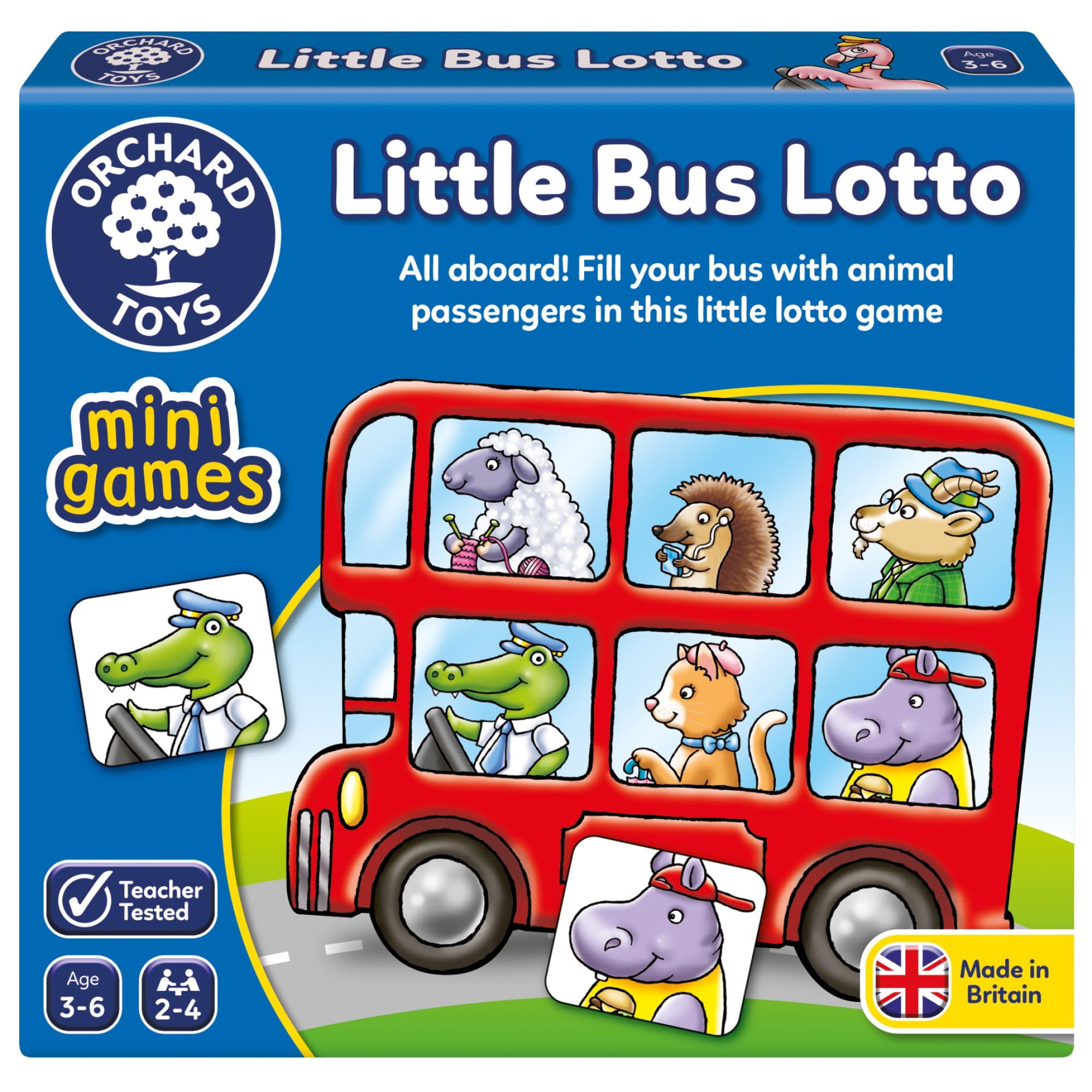 Orchard Toys Little Bus Lotto Mini Game, Compact Travel Board Game for Kids Ages 3-6