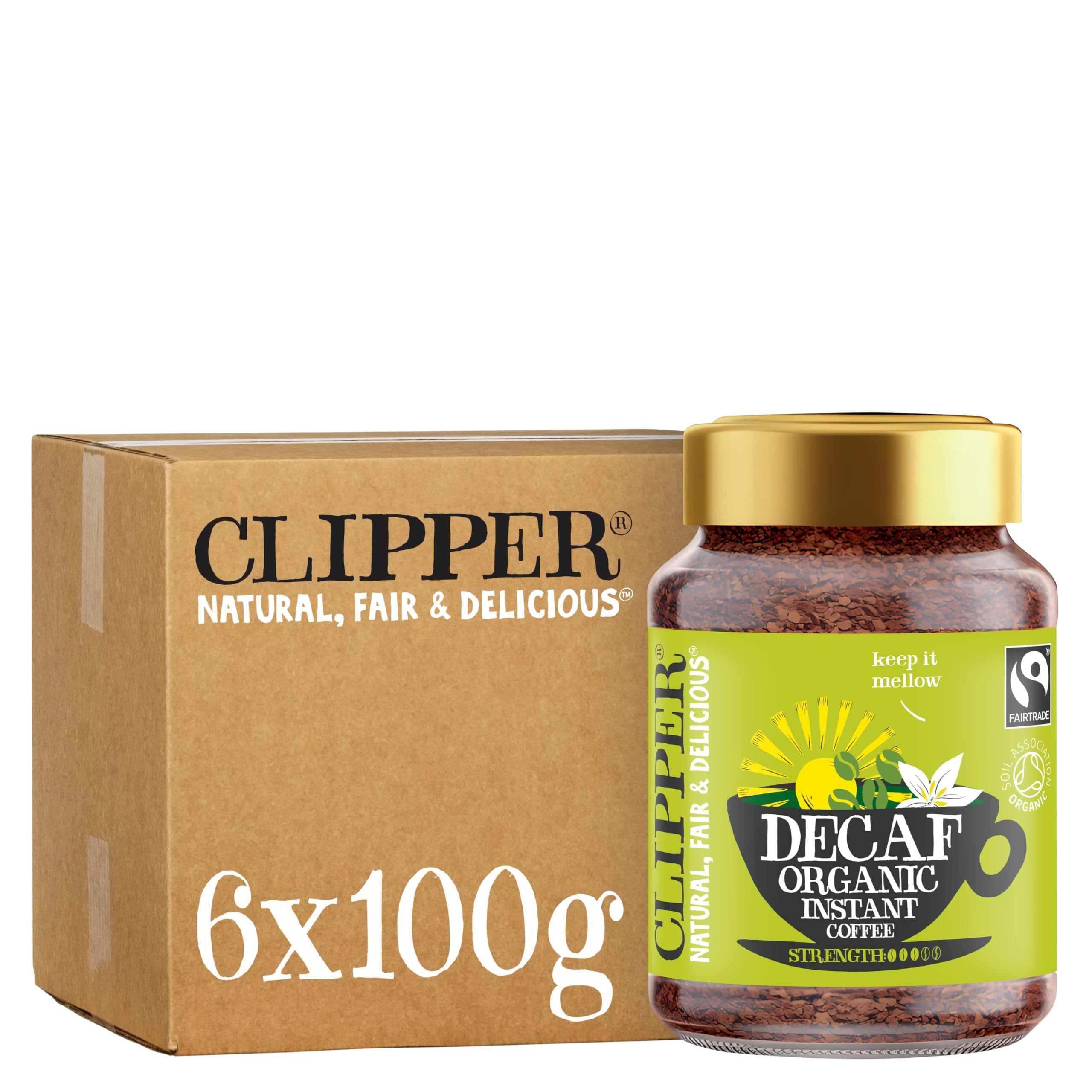 Clipper Organic Decaf Instant Coffee - 6x 100g Jars Medium Roast Arabica