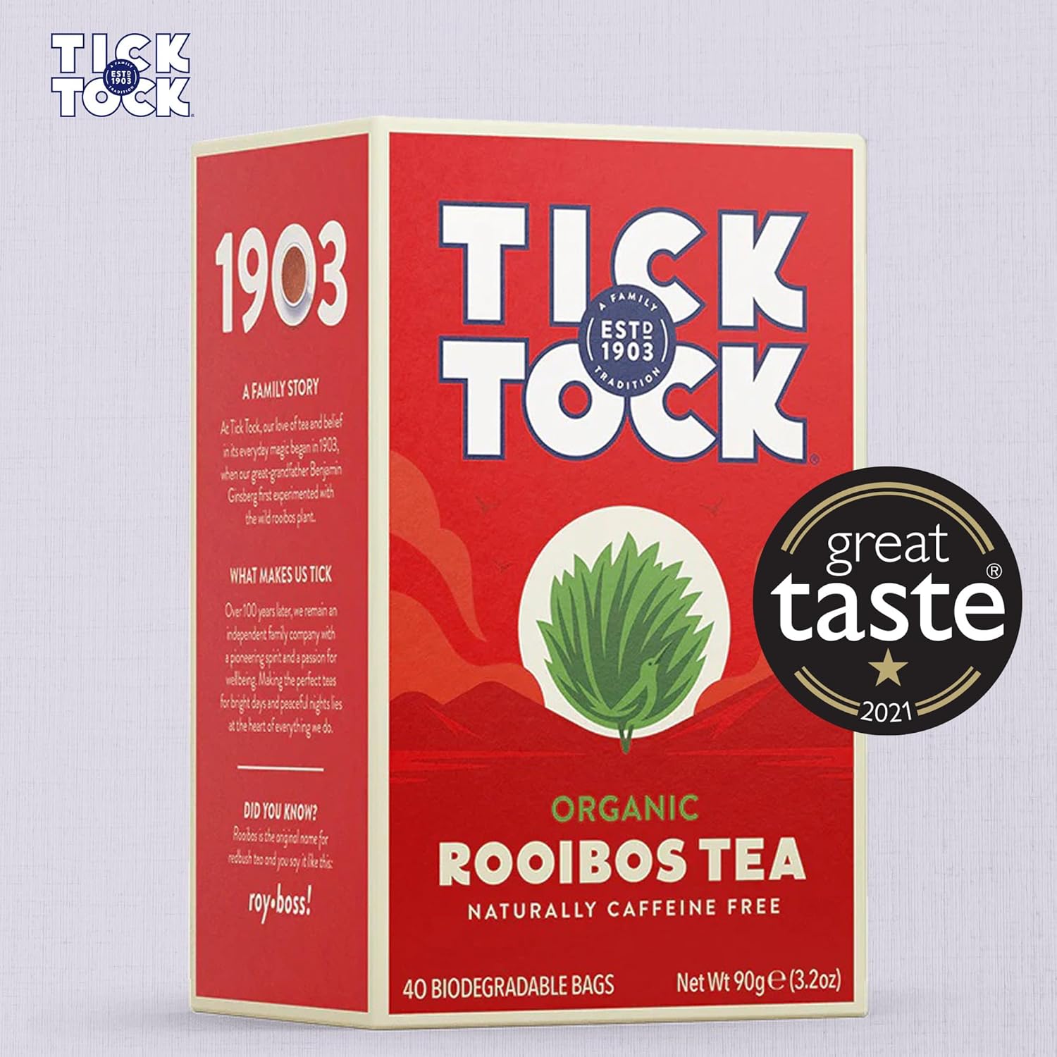 Tick Tock Organic Rooibos Tea, Caffeine-Free, 160 Tea Bags (4 x 40) 4
