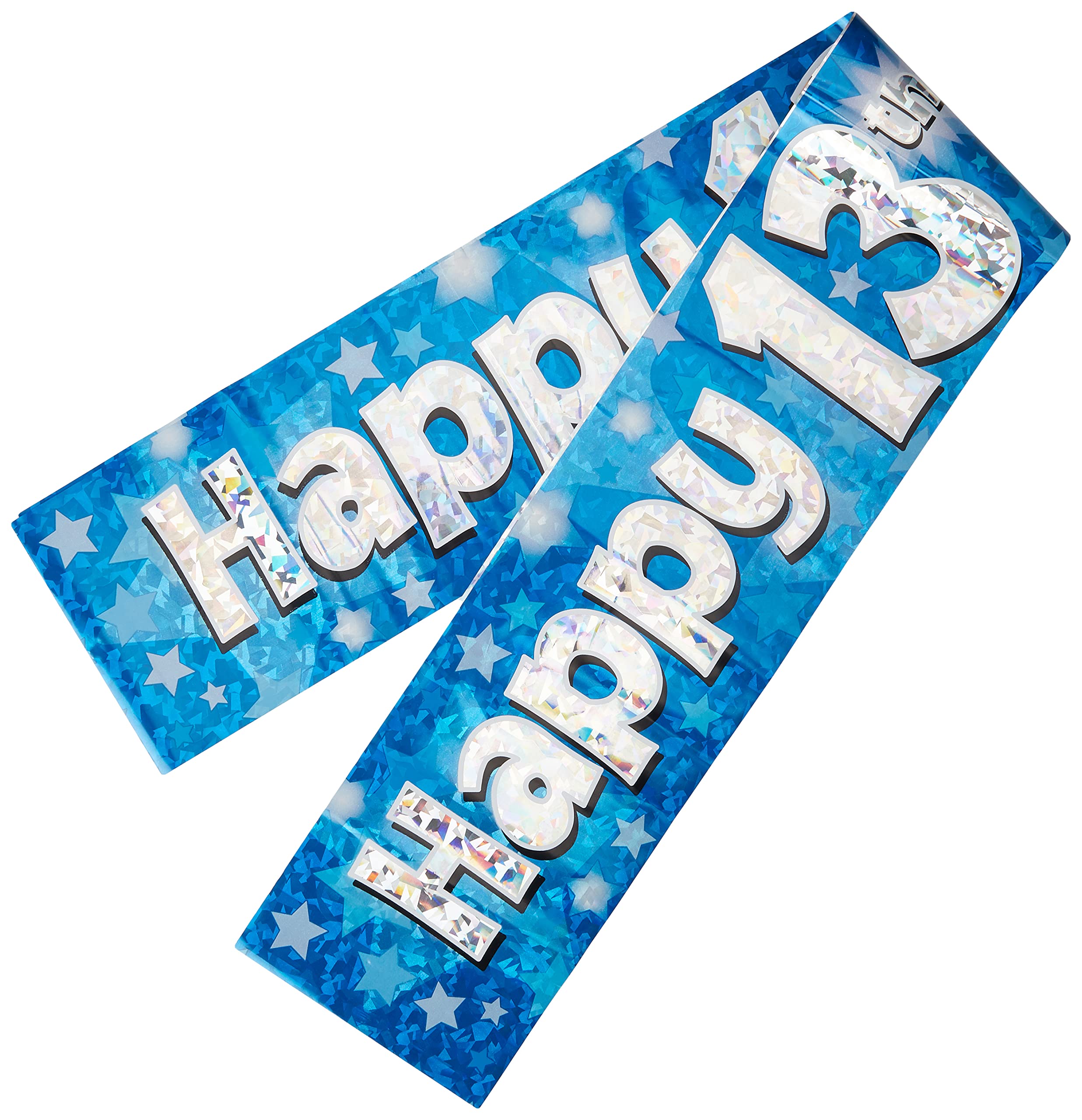 OakTree 13th Sparkling Fizz Birthday Banner - 9ft Blue Holographic | Lightweight 1