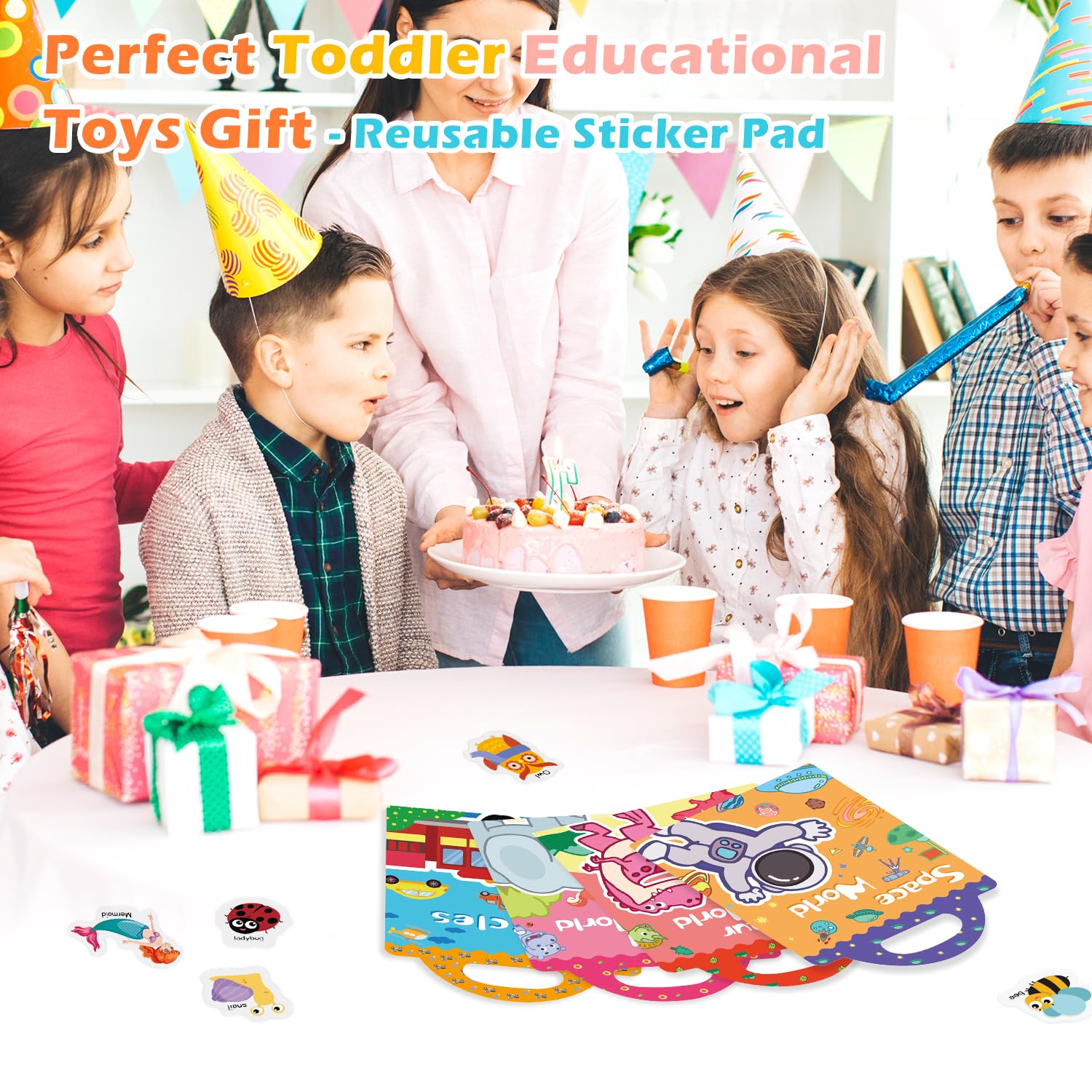 GUYUCOM 4 Pack Reusable Sticker Books for Toddlers - Jelly Texture Educational Playset 7