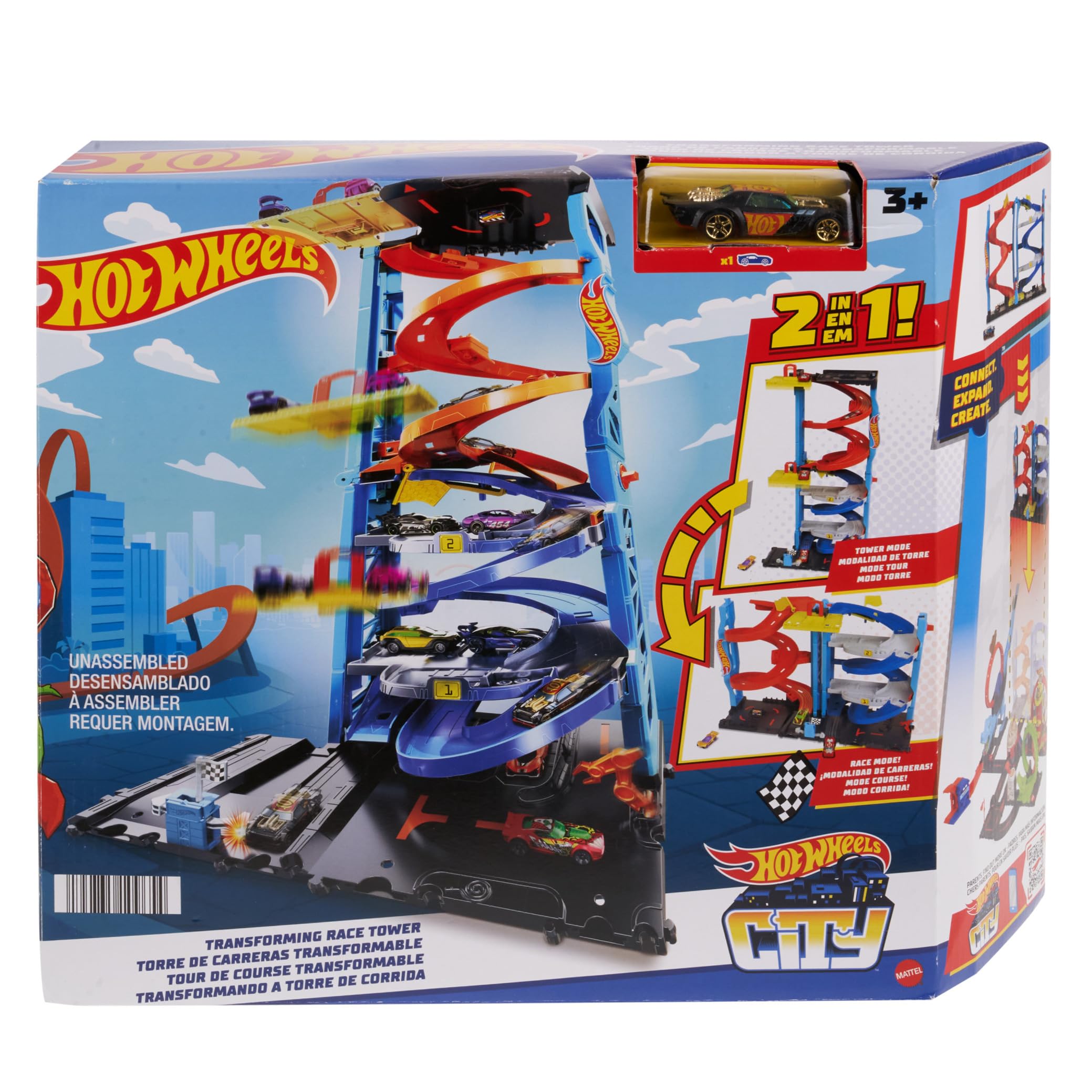 Hot Wheels City Transforming Race Tower - 2-in-1 Racing Playset with Elevator & 1:64 Scale Car, Ages 3+ 7