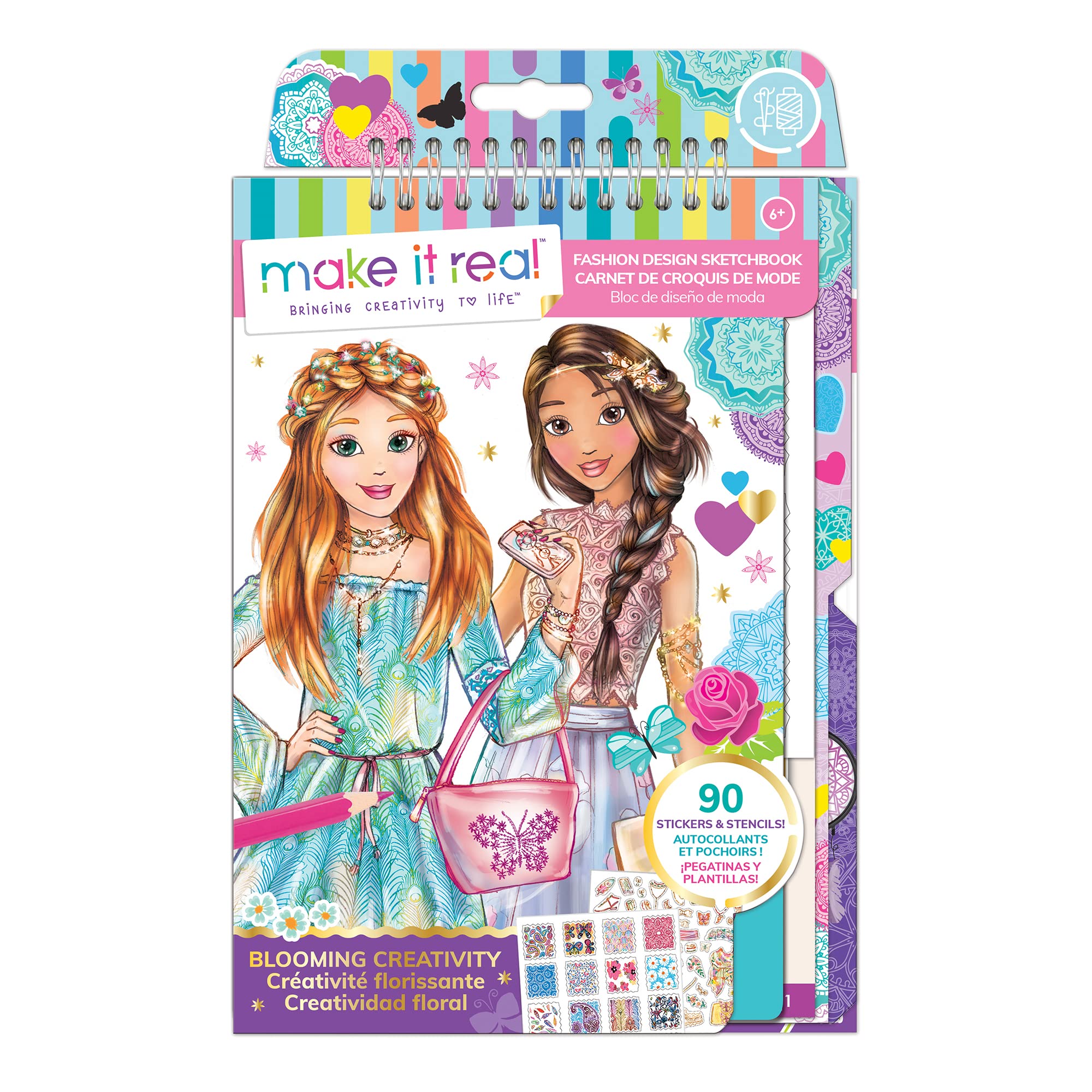Make It Real Fashion Design Sketchbook: Blooming Creativity | Includes Stencils, Puffy Stickers, Foil Stickers | Ages 6+ 1