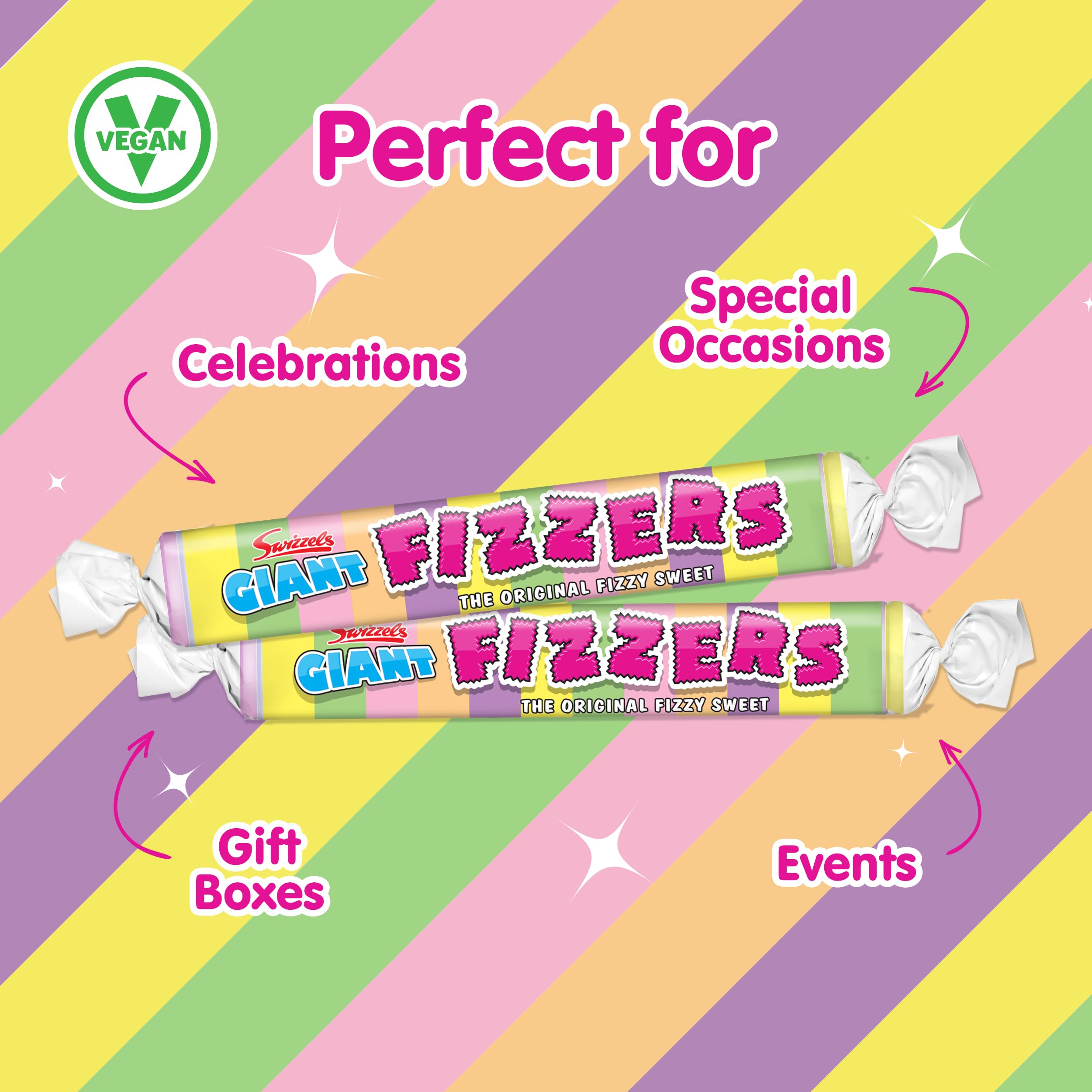 Swizzels Giant Original Fizzer Sweets - Vegan Friendly Fruity Fizzy Rolls Multipack