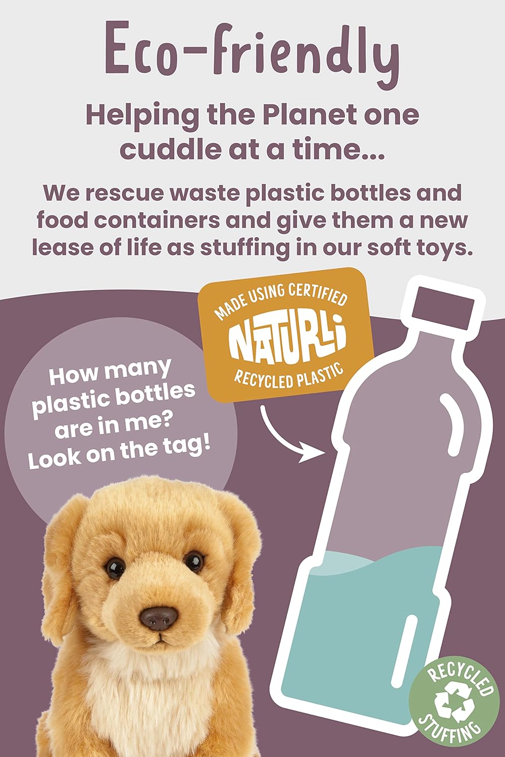 Living Nature Golden Retriever Plush Toy - Realistic Soft Cuddly Dog with Educational Fact Tag 5