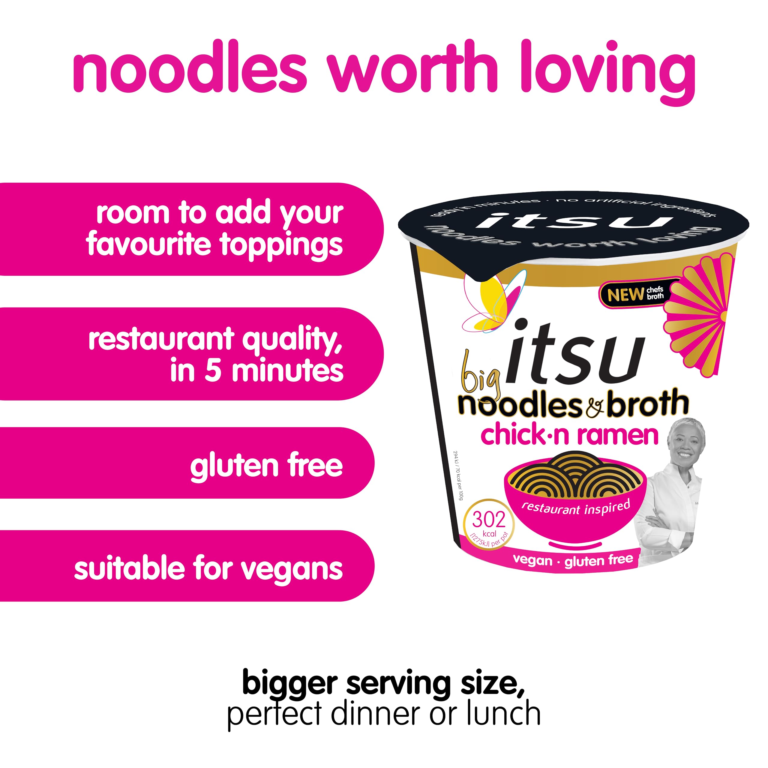 Itsu Big Chicken Ramen Instantnudeln &amp; Brühetopf 93 g – 4er-Pack | Glutenfrei | Vegan | Schnell zubereitete Nudeln nach japanischer Art 5