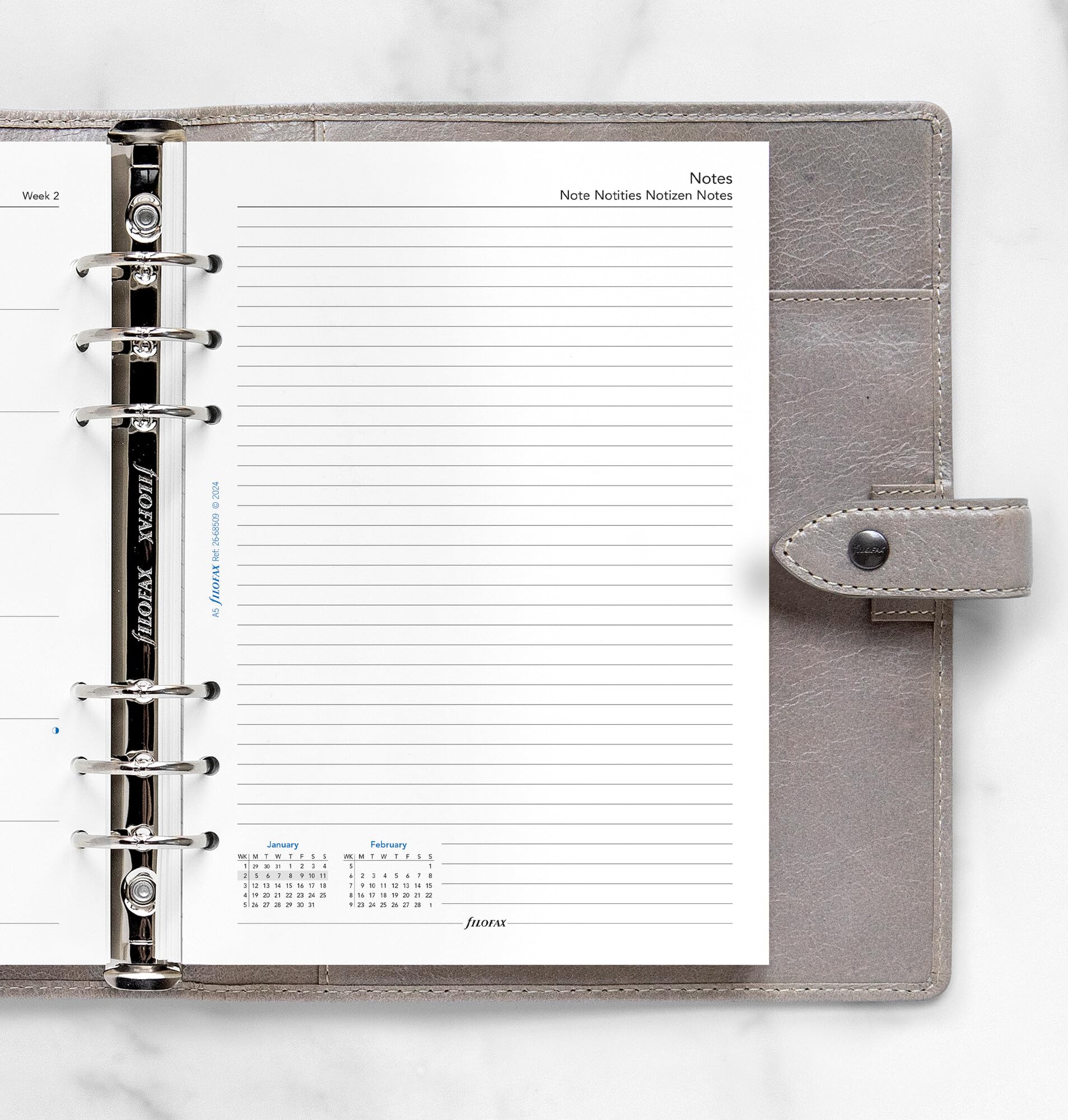 Filofax A5 2026 Diary Refill | Week on One Page with Notes | 5 Language | Model 26-68509