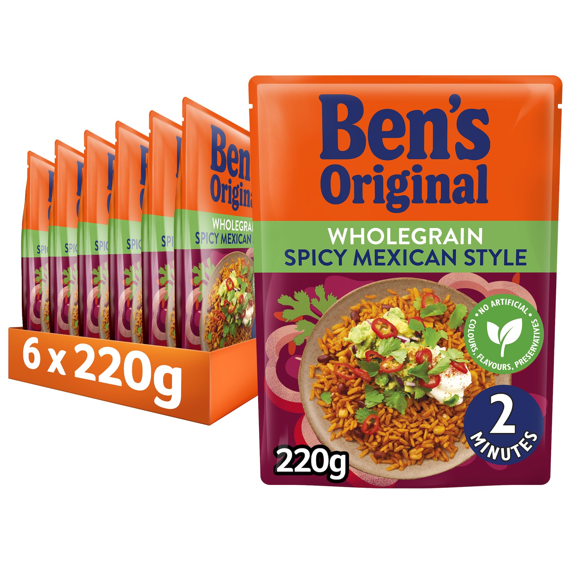 Ben's Original Wholegrain Brown Spicy Mexican Microwave Rice, 6 x 220g Pouches