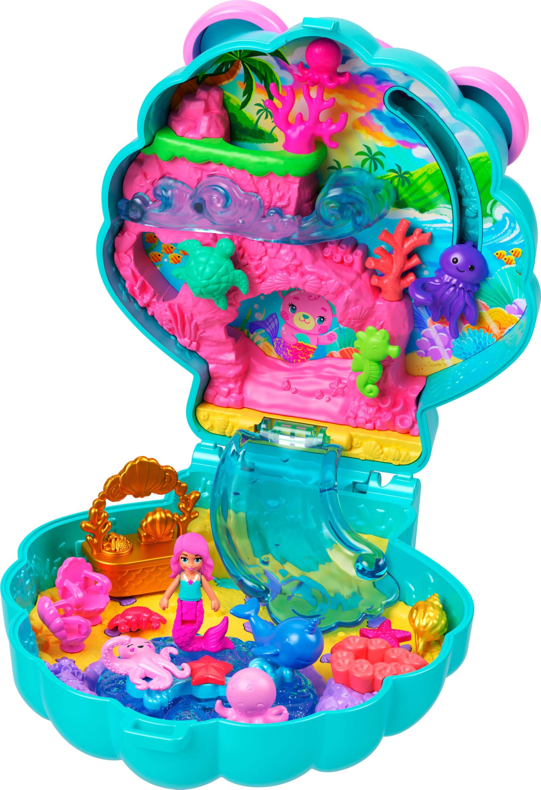 Polly Pocket Glitter Island Kompaktes Spielset – Meerjungfrauen-Abenteuer mit 11 Zubehörteilen 5