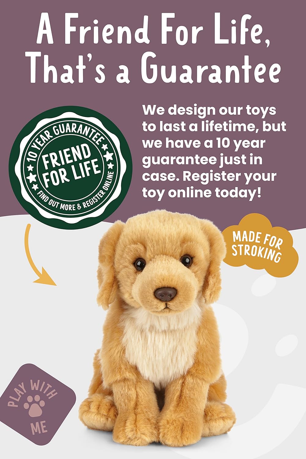 Living Nature Golden Retriever Plush Toy - Realistic Soft Cuddly Dog with Educational Fact Tag 6