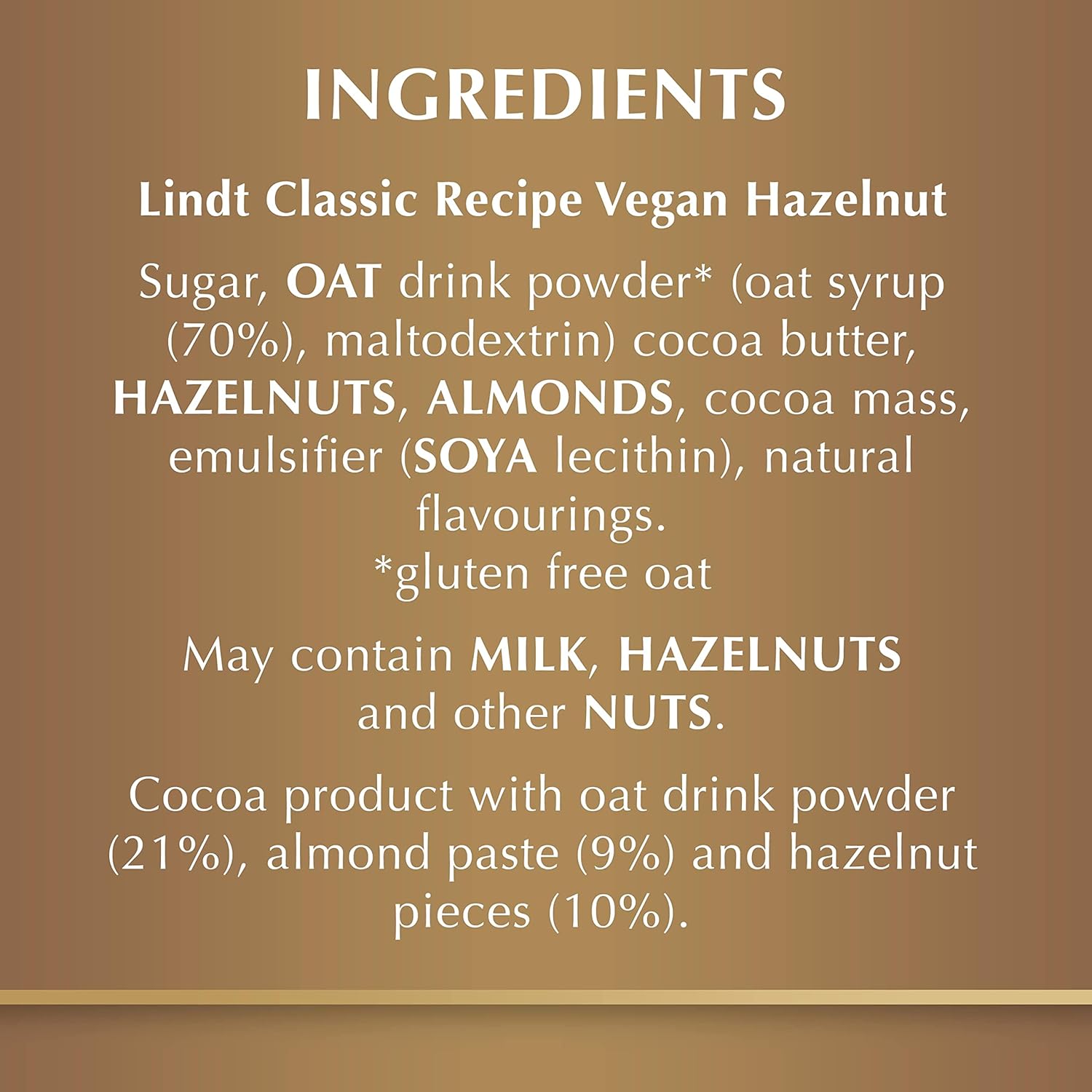 Lindt Vegane Tafelschokolade mit Haselnuss-, Mandel- und Haferdrinkpulver, 100g 3