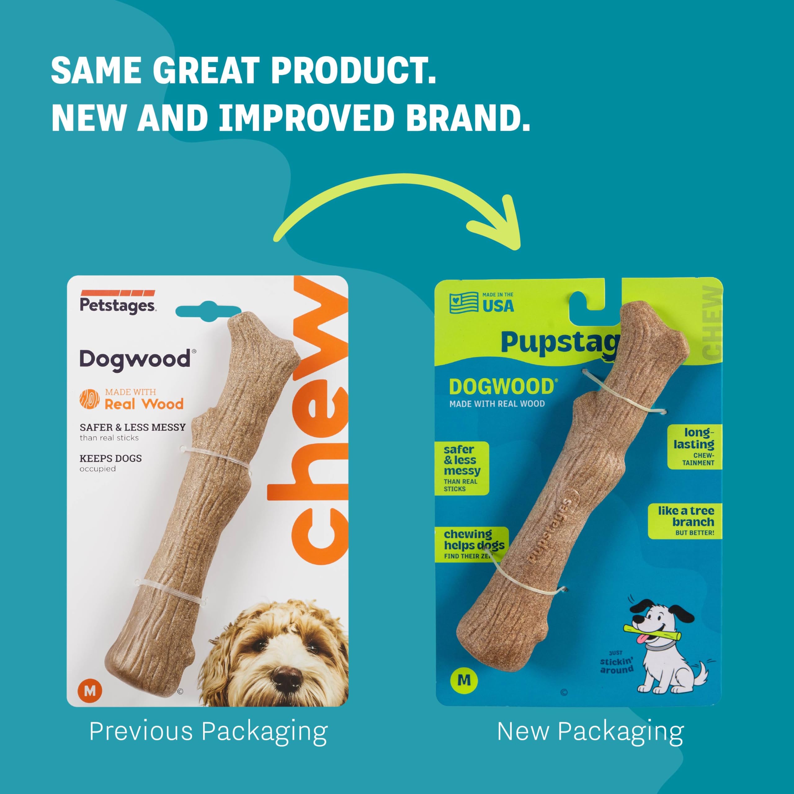 Pupstages Dogwood Wood Alternative Dog Chew Toy - Medium Size | Mesquite BBQ Scent | Durable 7