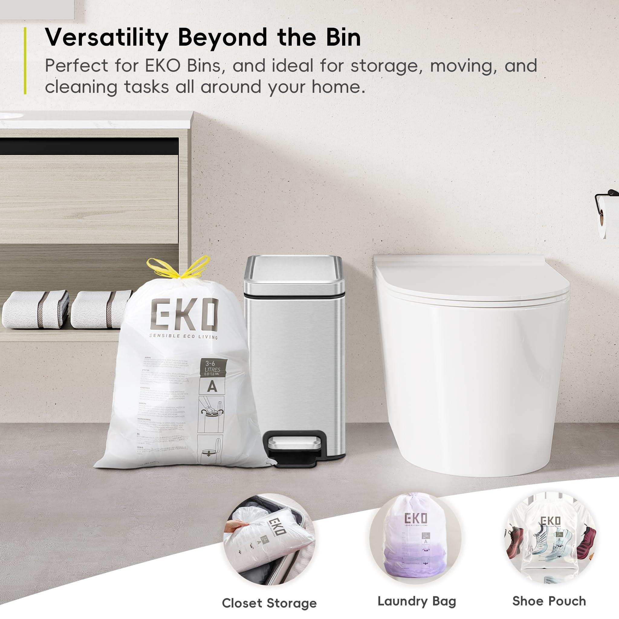 EKO - Extra Strong Heavy Duty Bin Liners 3-6L - White Trash Bags 9