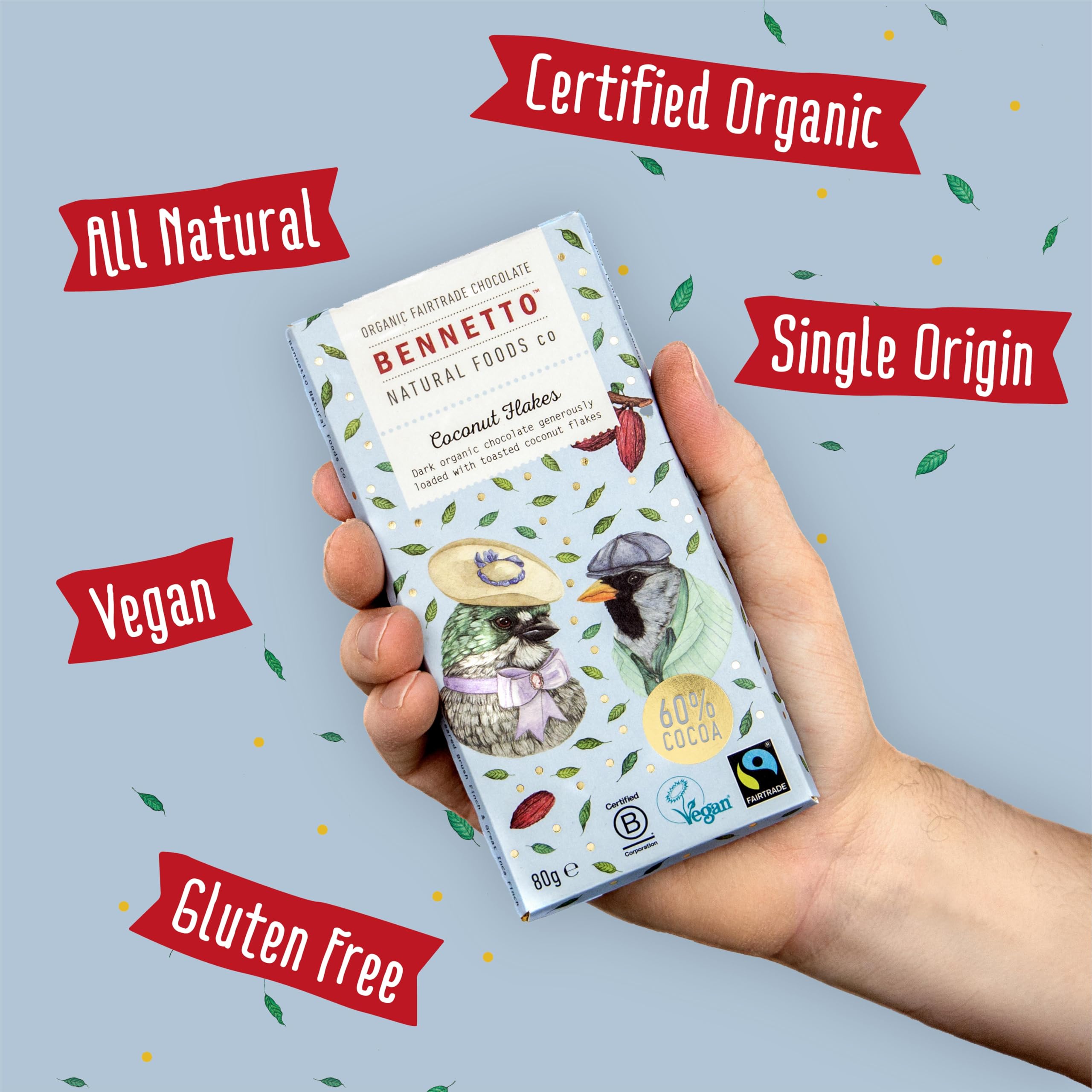 Bennetto Organic Dark Chocolate with Toasted Coconut Flakes - 90g Fairtrade Bar 5