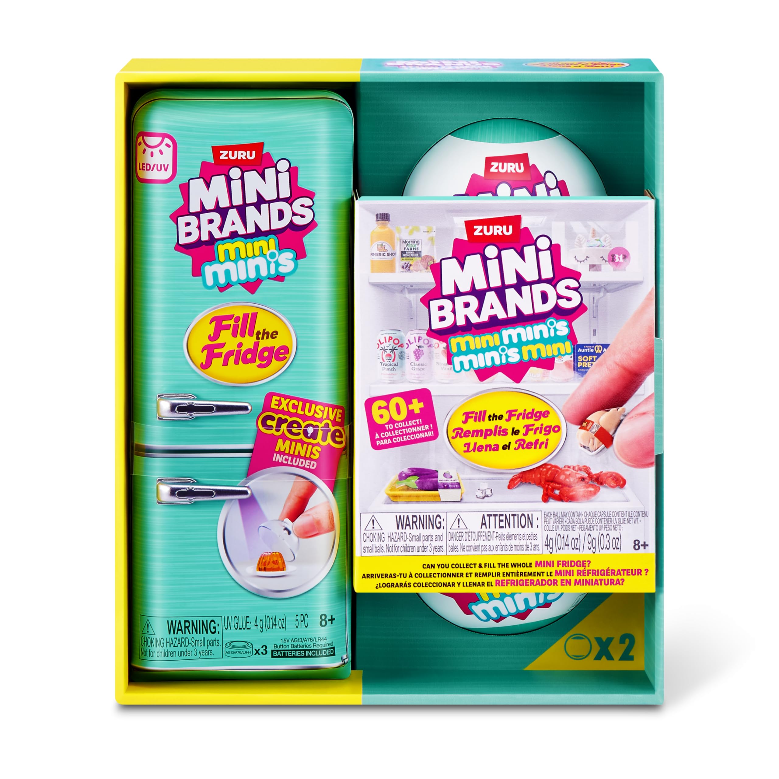 Mini Brands Fill the Fridge S1 Playset with 2pk INT Capsules - Collectible Mini Fridge Toy for Kids 8+