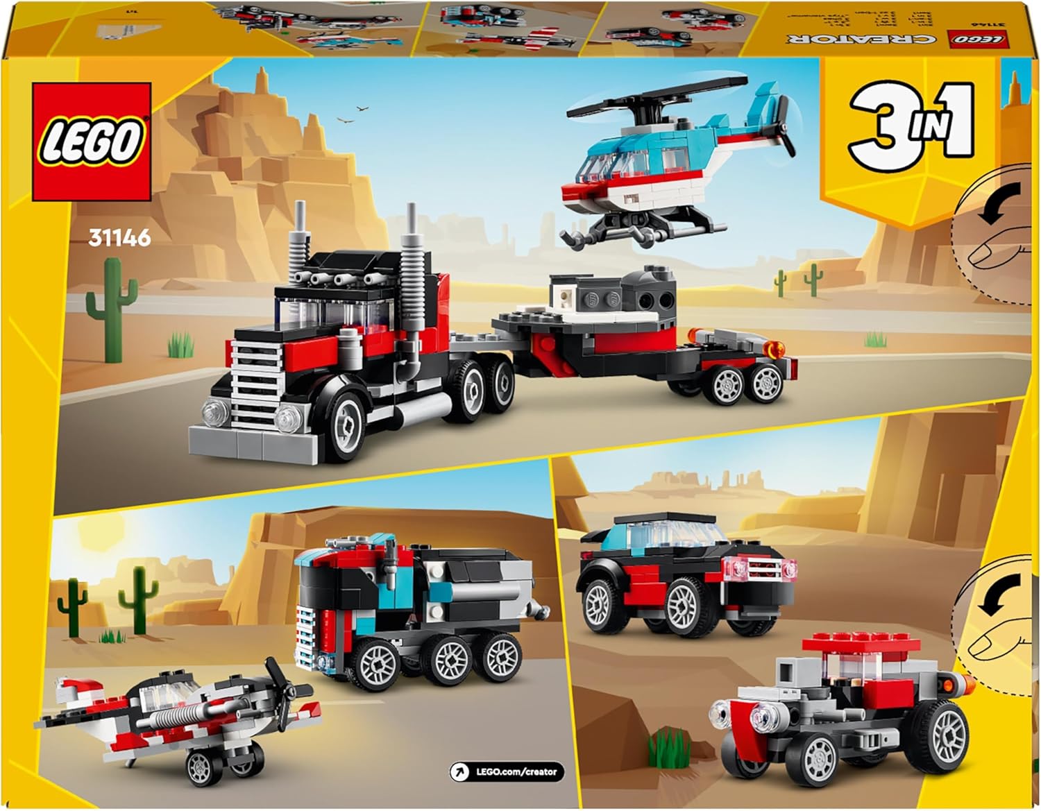 LEGO Creator 3in1 Flatbed Truck with Helicopter - 270 Piece Building Set for Ages 7+ 9