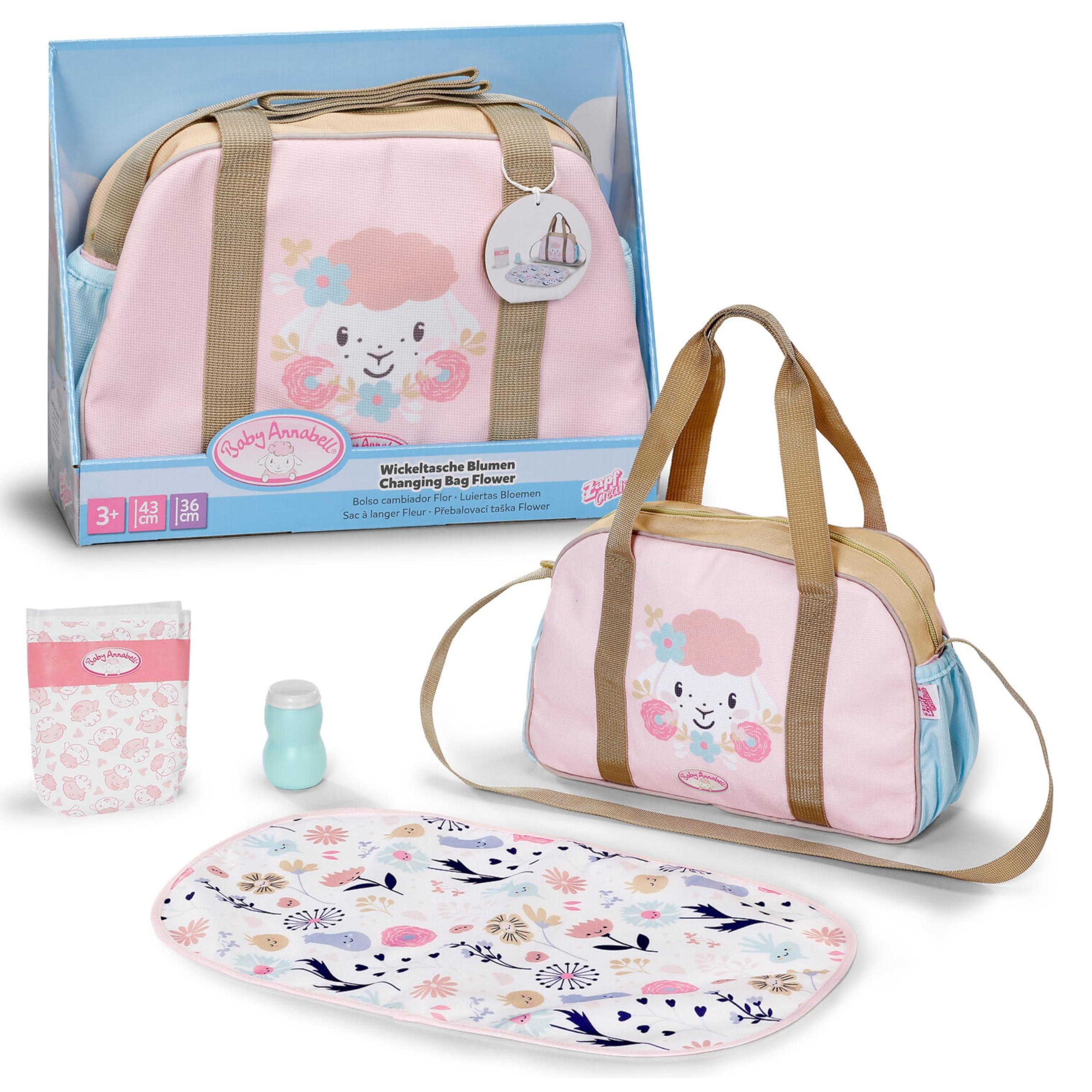 Baby Annabell Changing Bag - Includes Mat, Diaper & Lotion Bottle | Rose Color | Fits 36cm & 43cm Dolls
