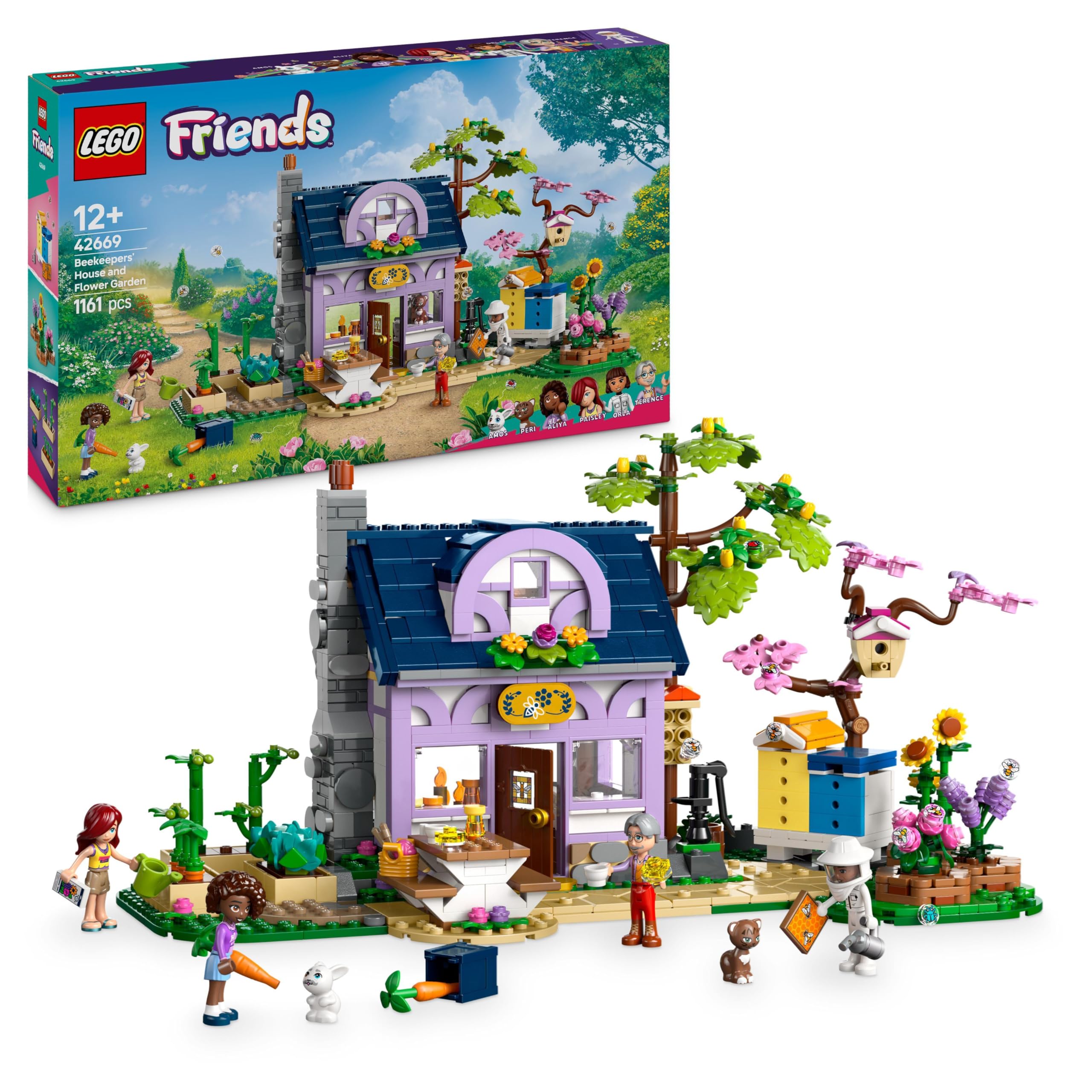 LEGO Friends Beekeepers’ House and Flower Garden Playset - 1161-Piece Building Set with 4 Mini Dolls, Cat and Rabbit Figures for Ages 12+ 1