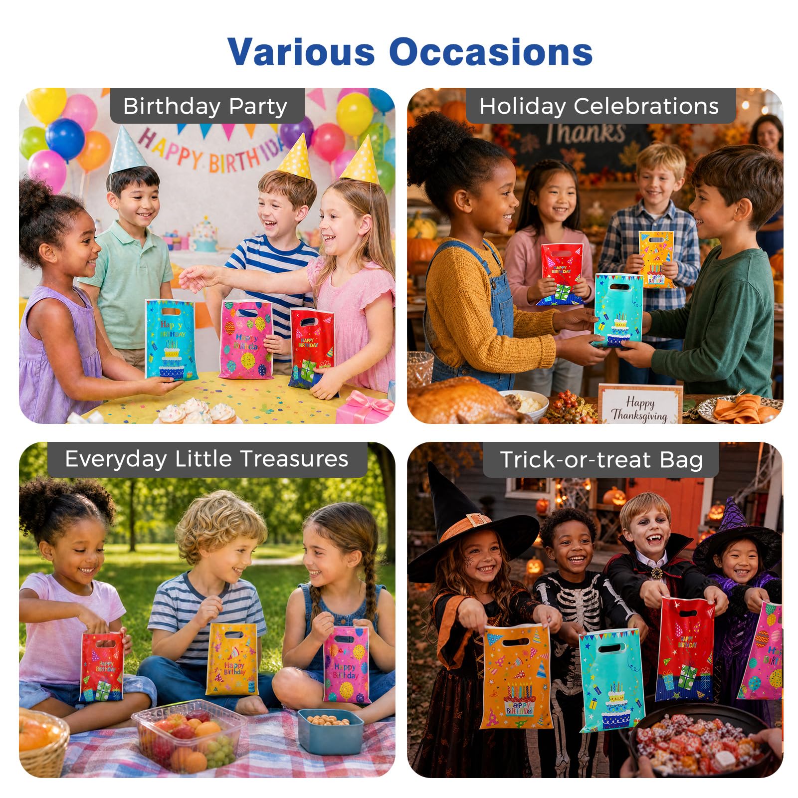 Brencco Kids Birthday Party Gift Bags - 50 PCS Value Set | 16.5x25 cm | 4 Assorted Colors 7