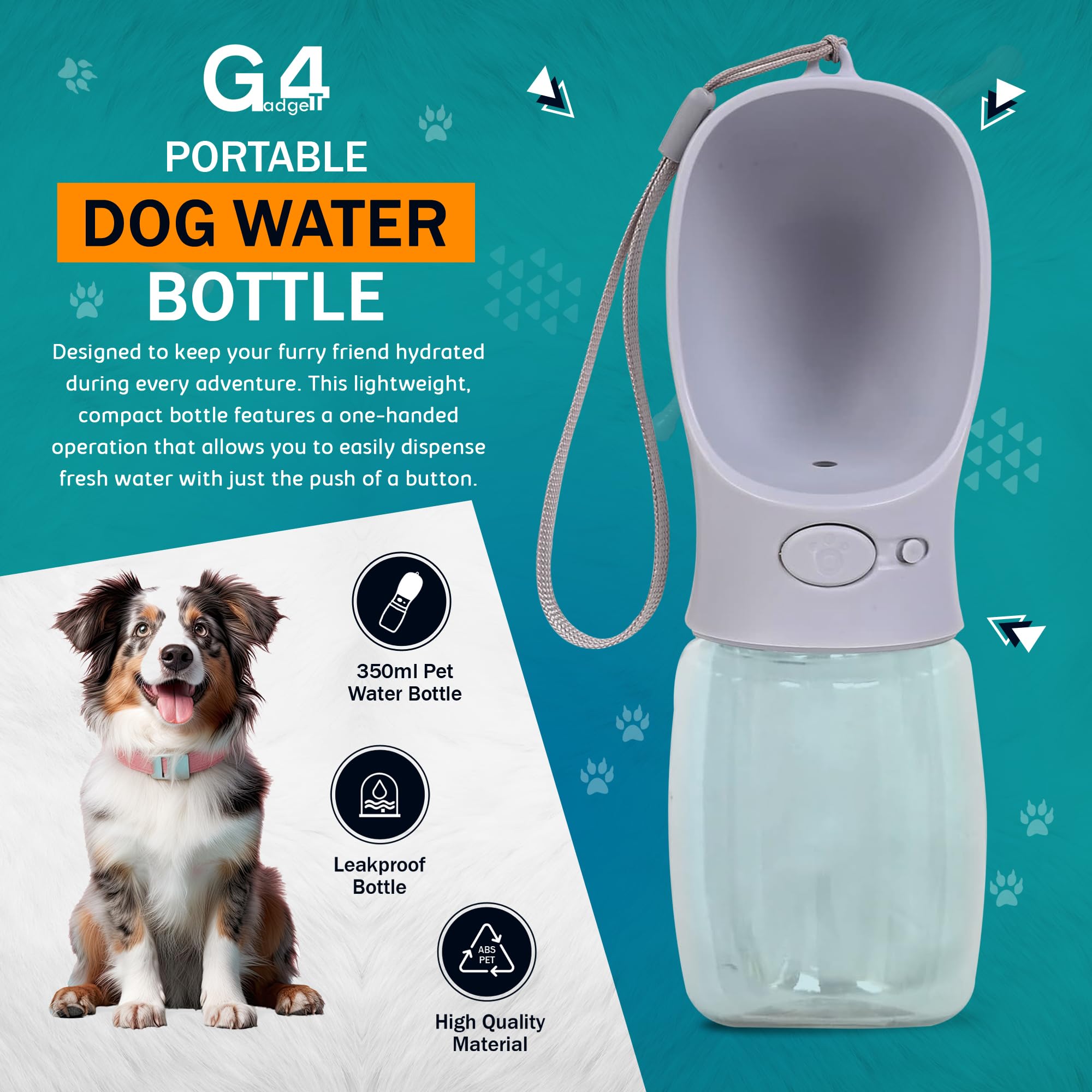 G4GADGET Dog Water Bottle - 350ml Portable Leak-Proof Dispenser for Small Dogs | Food-Grade ABS/PC