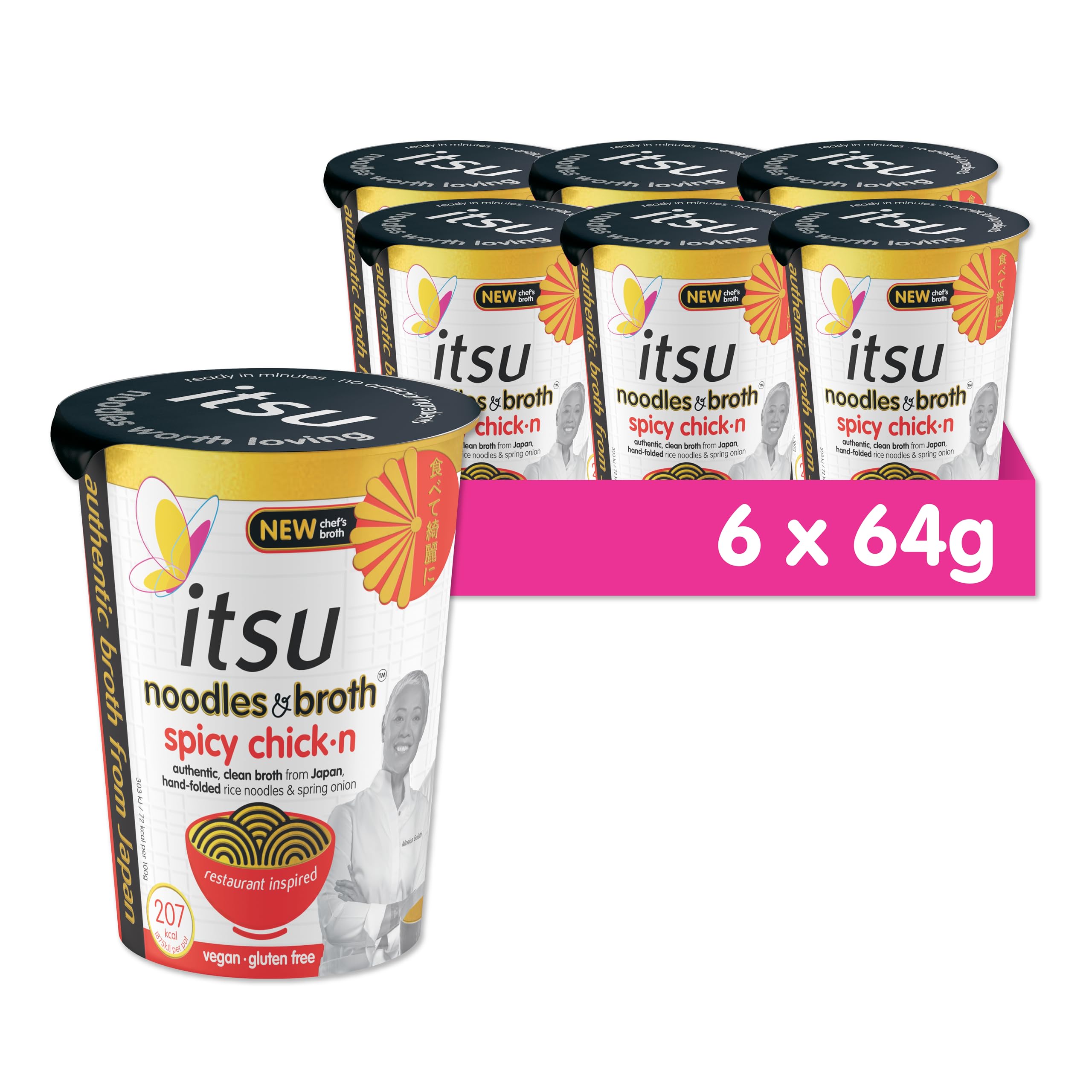 Itsu Spicy Chicken Instantnudeln &amp; Brühe Topf 64 g – 6er-Pack | Glutenfrei | Vegan | Schnelle 5-Minuten-Mahlzeit 4