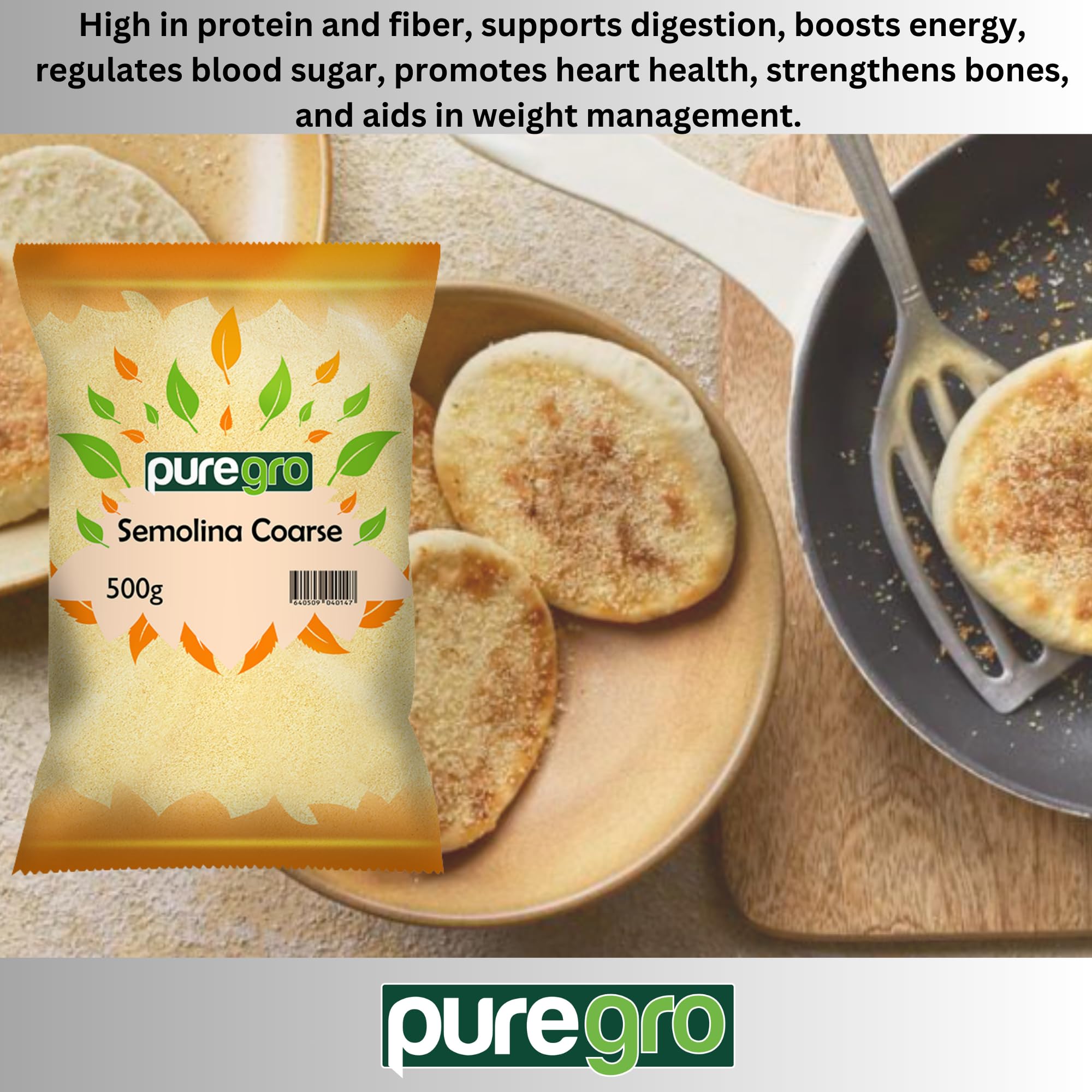 Puregro Coarse Semolina Flour - 100% Natural Durum Wheat | 500g Pack