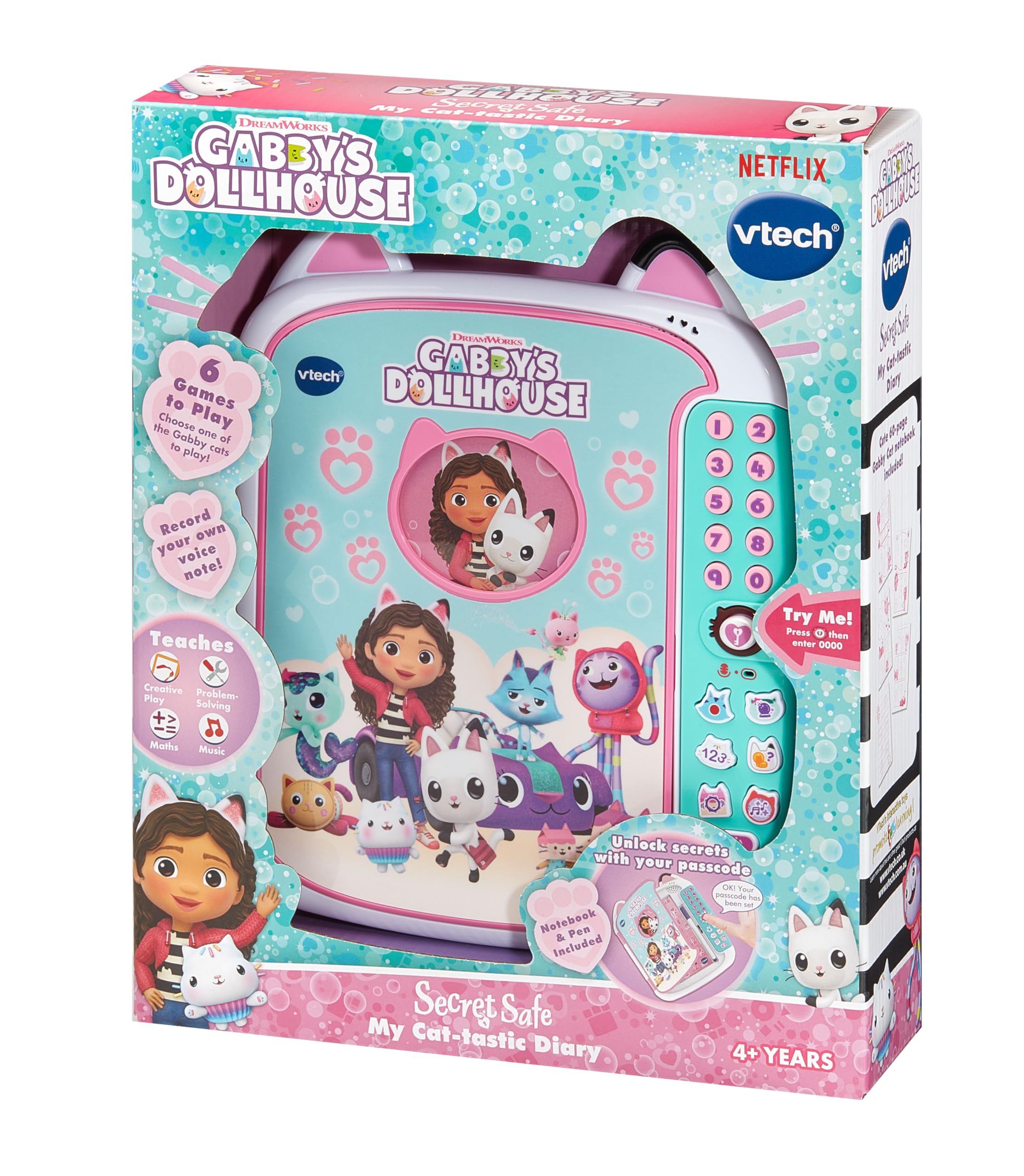 Gabby’s Dollhouse: Secret Safe My Cat-tastic Diary - Interactive Electronic Diary with Voice Recording & Games for Kids