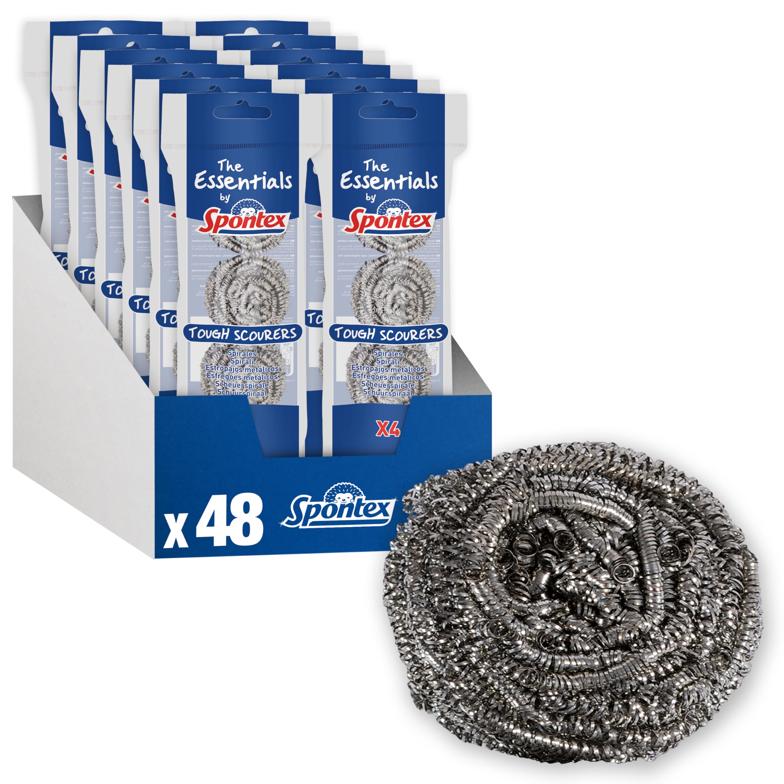 Spontex Essentials Tough Metal Scourers - 12 Packs of 4 (48 Total Scourers) 4
