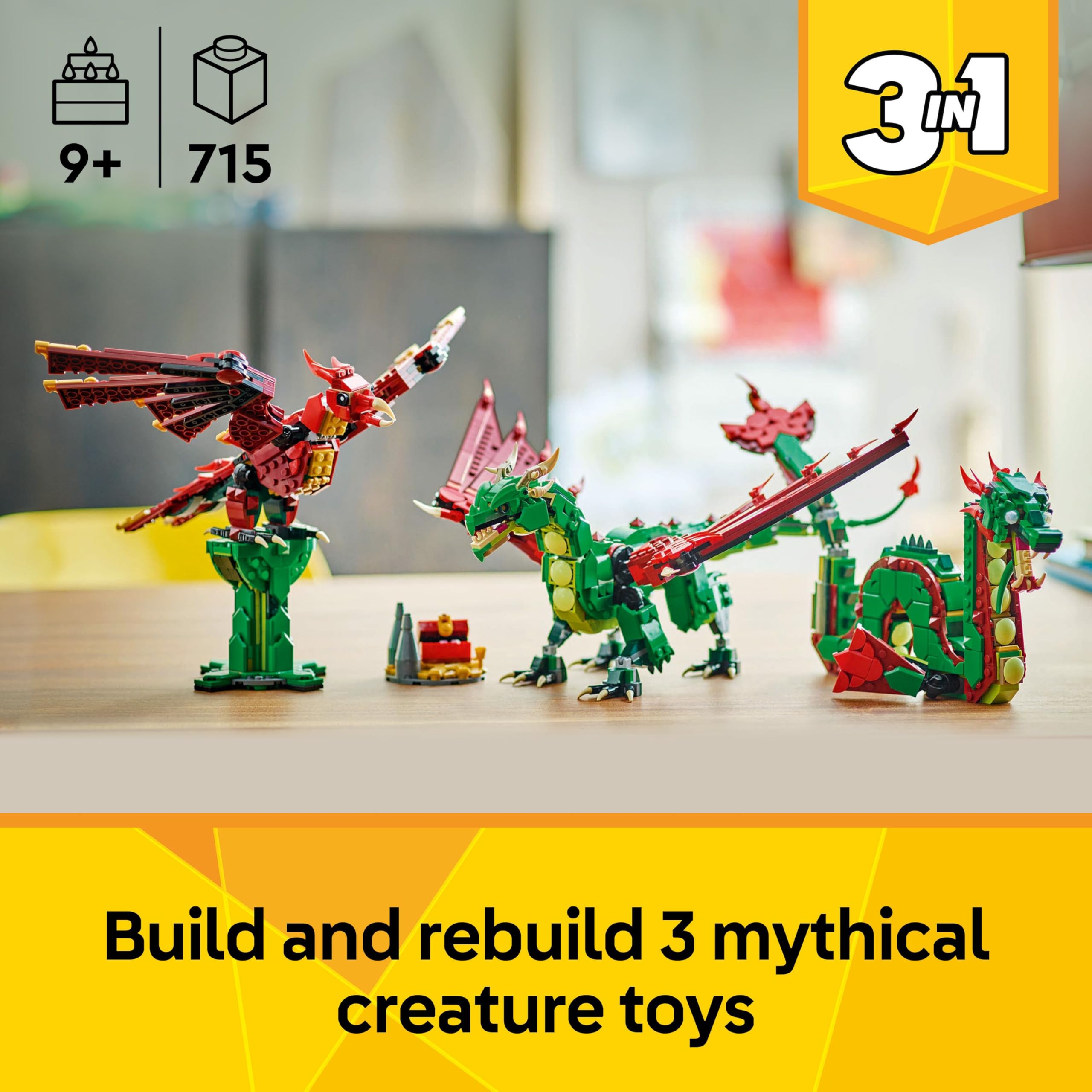 LEGO Creator 3in1 Medieval Dragon Toy - Build a Dragon, Sea Serpent or Phoenix | 715 Pieces 4
