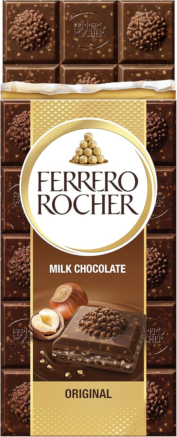 Ferrero Rocher Original Milk Chocolate Bar with Hazelnuts, 90g