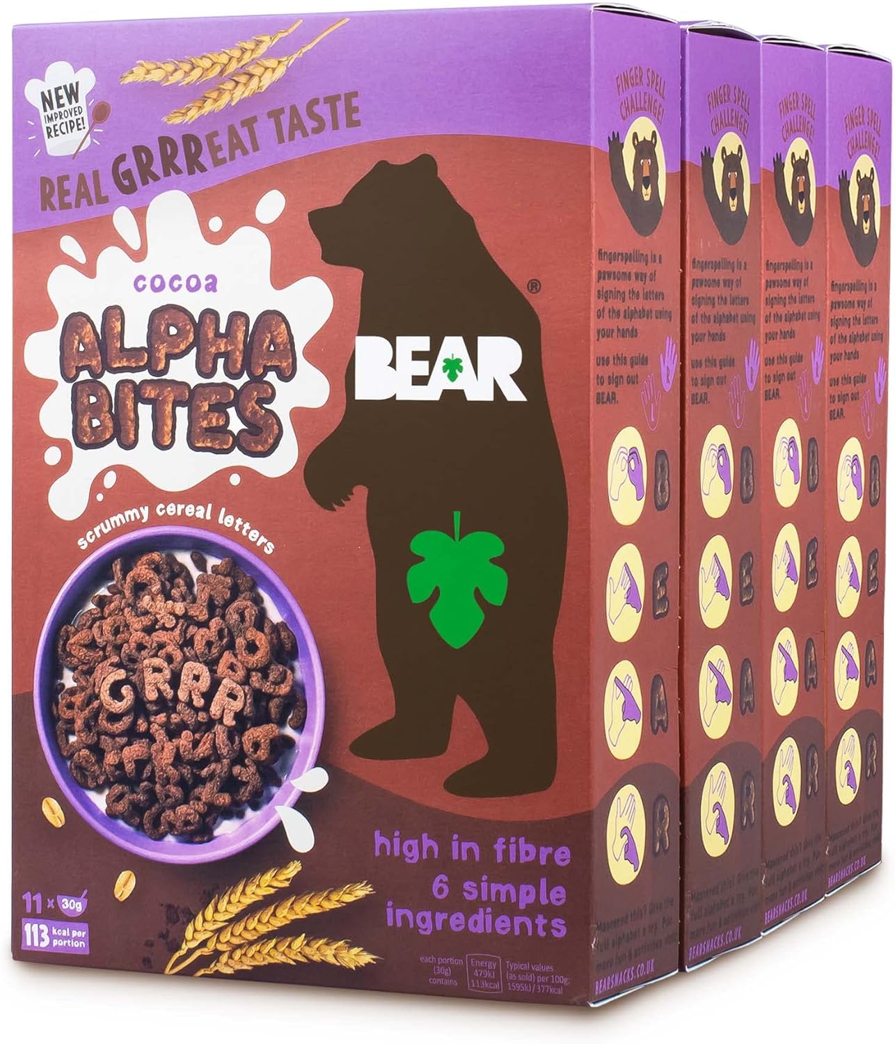 BEAR Alphabites Cocoa Cereal for Kids - High Fibre - No Added Salt - 375g Pack of 2 6