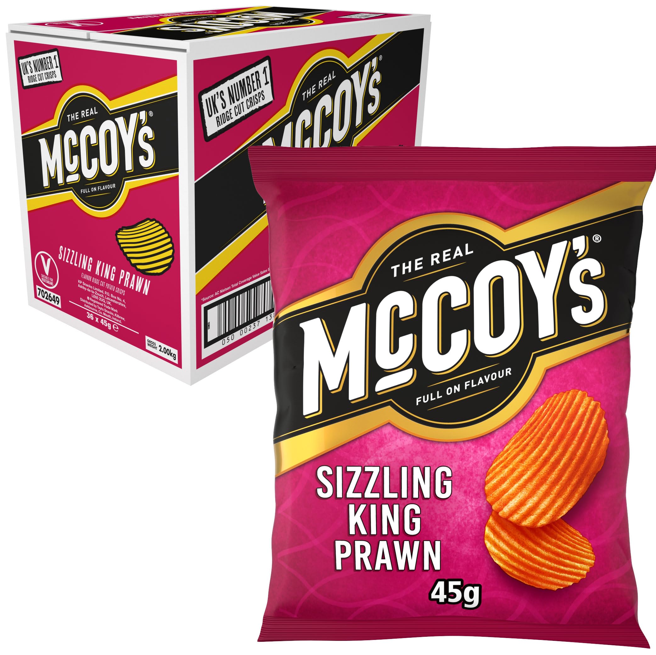 McCoy's Sizzling King Prawn Grab Bag Crisps 45g (Multipack of 36)