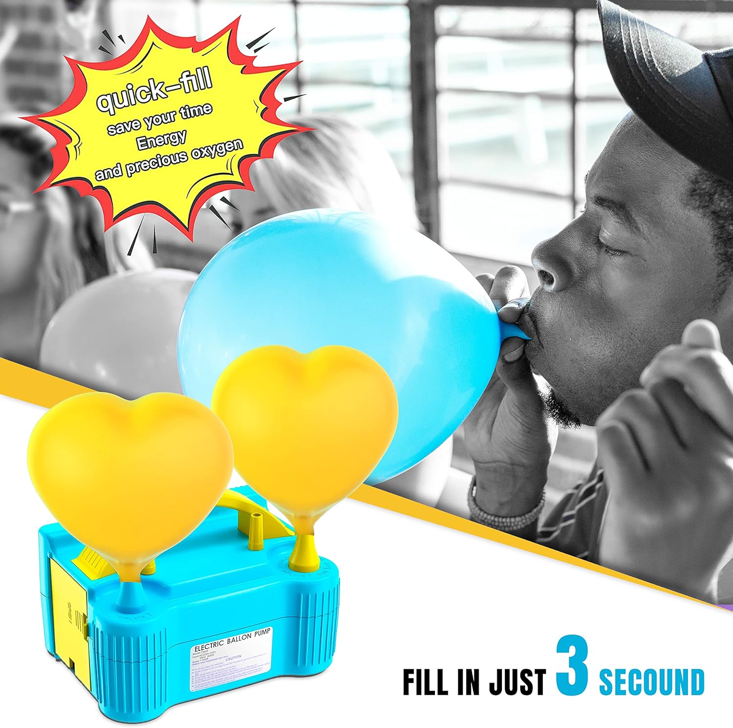 Electric Balloon Pump - Dual Nozzle, Portable Inflator for Party Decorations 3