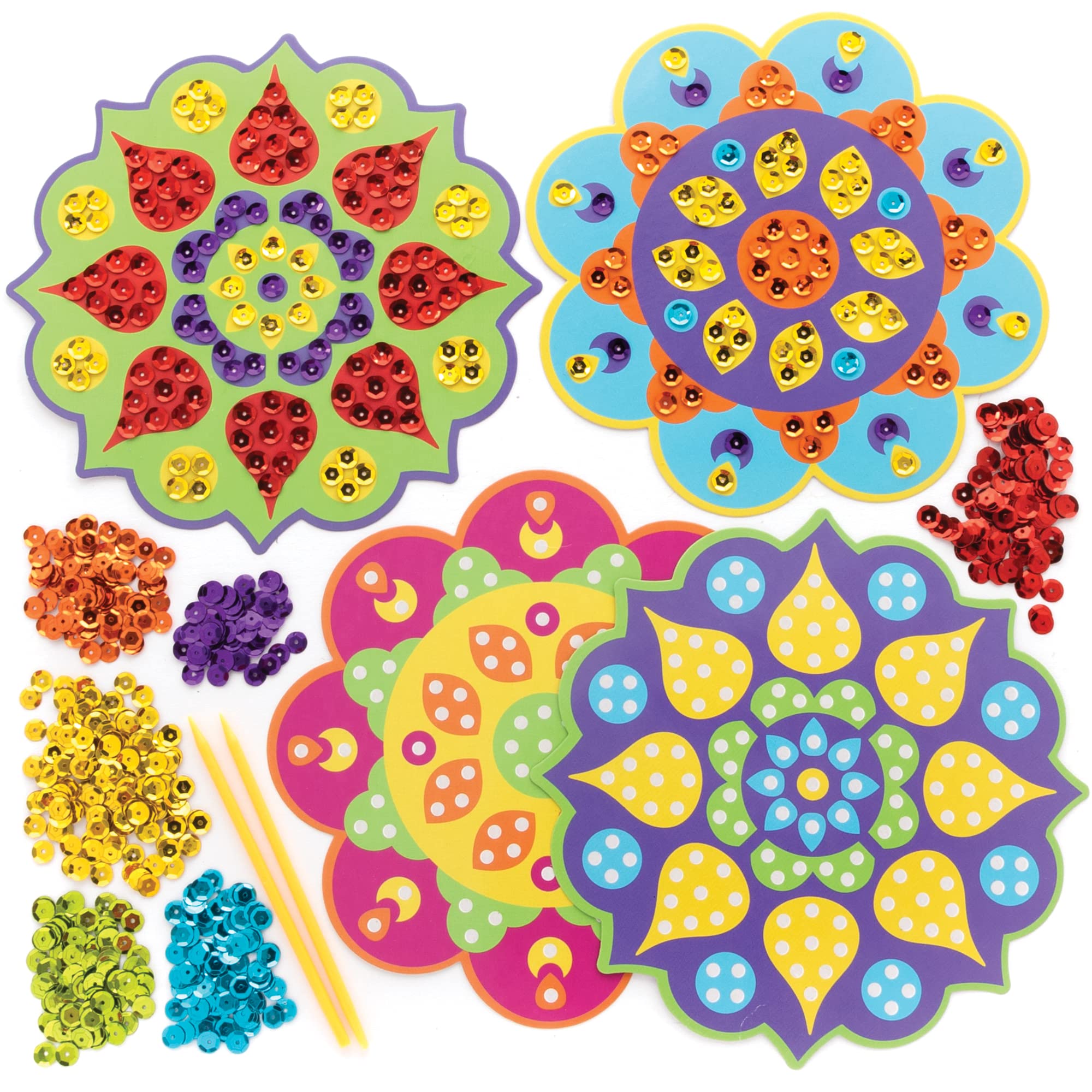 Baker Ross FE840 Rangoli Sequin Craft Kits - Pack of 4 Assorted Designs