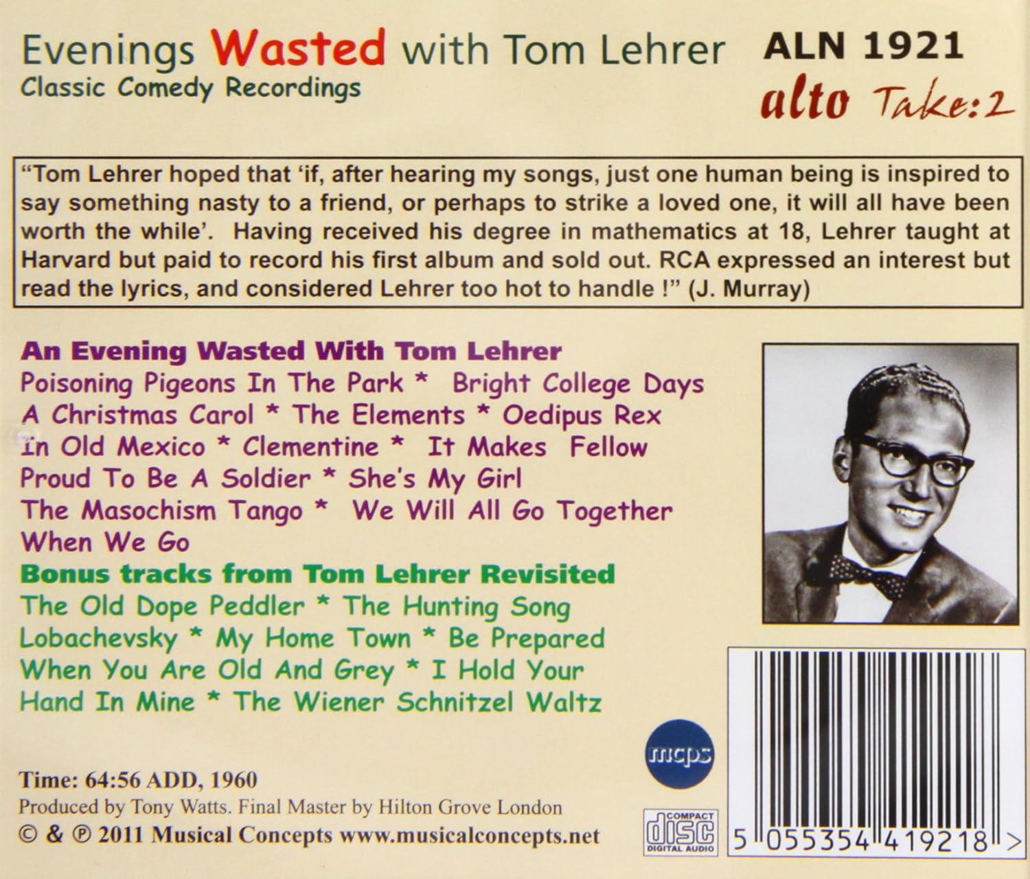 Tom Lehrer - Evenings Wasted With Tom Lehrer (All The Hits) [Audio CD]