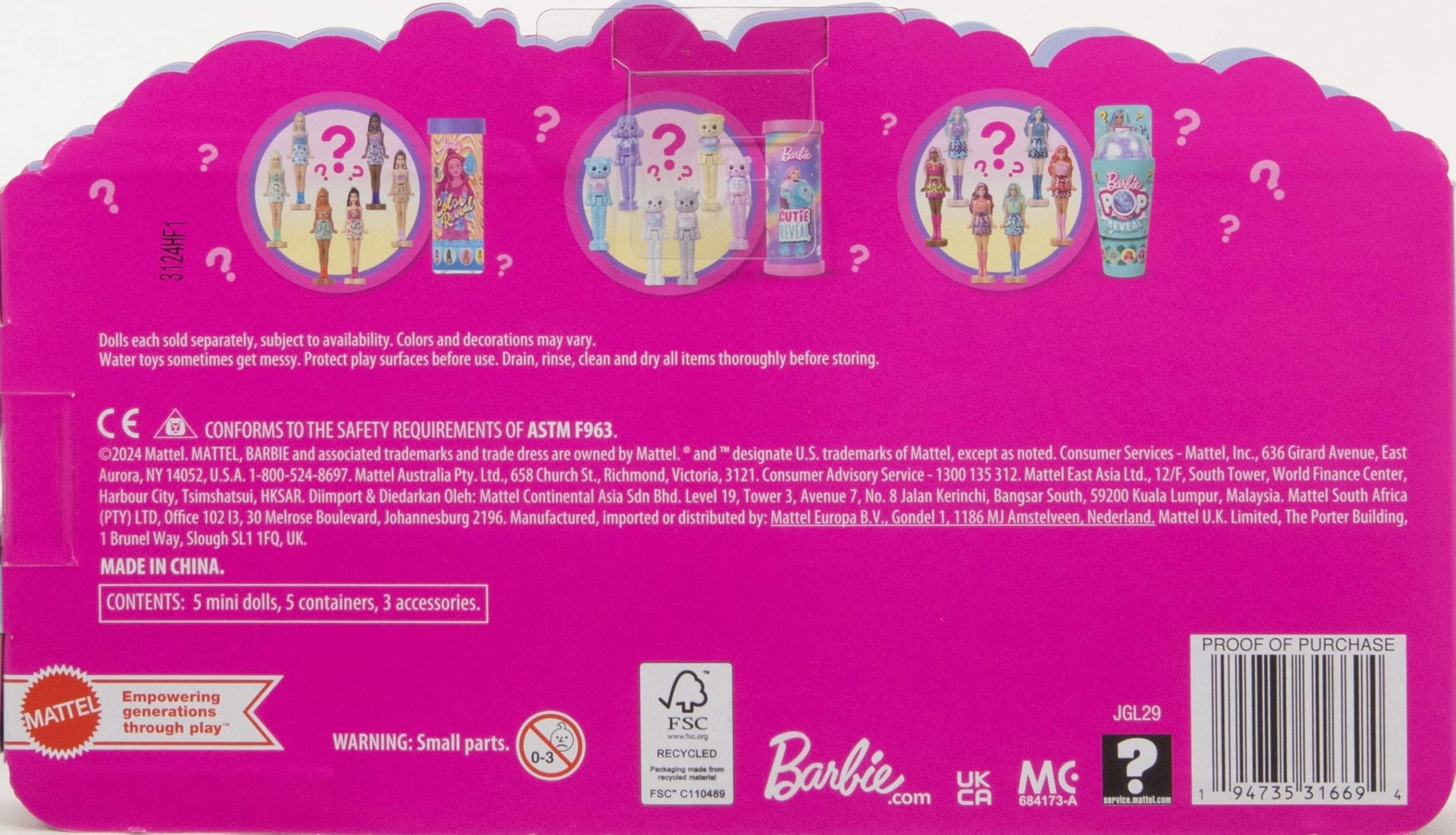 Barbie Mini Barbie Land 5-Pack Pop Reveal Dolls - 1.5-inch Collectible Dolls for Kids 4+