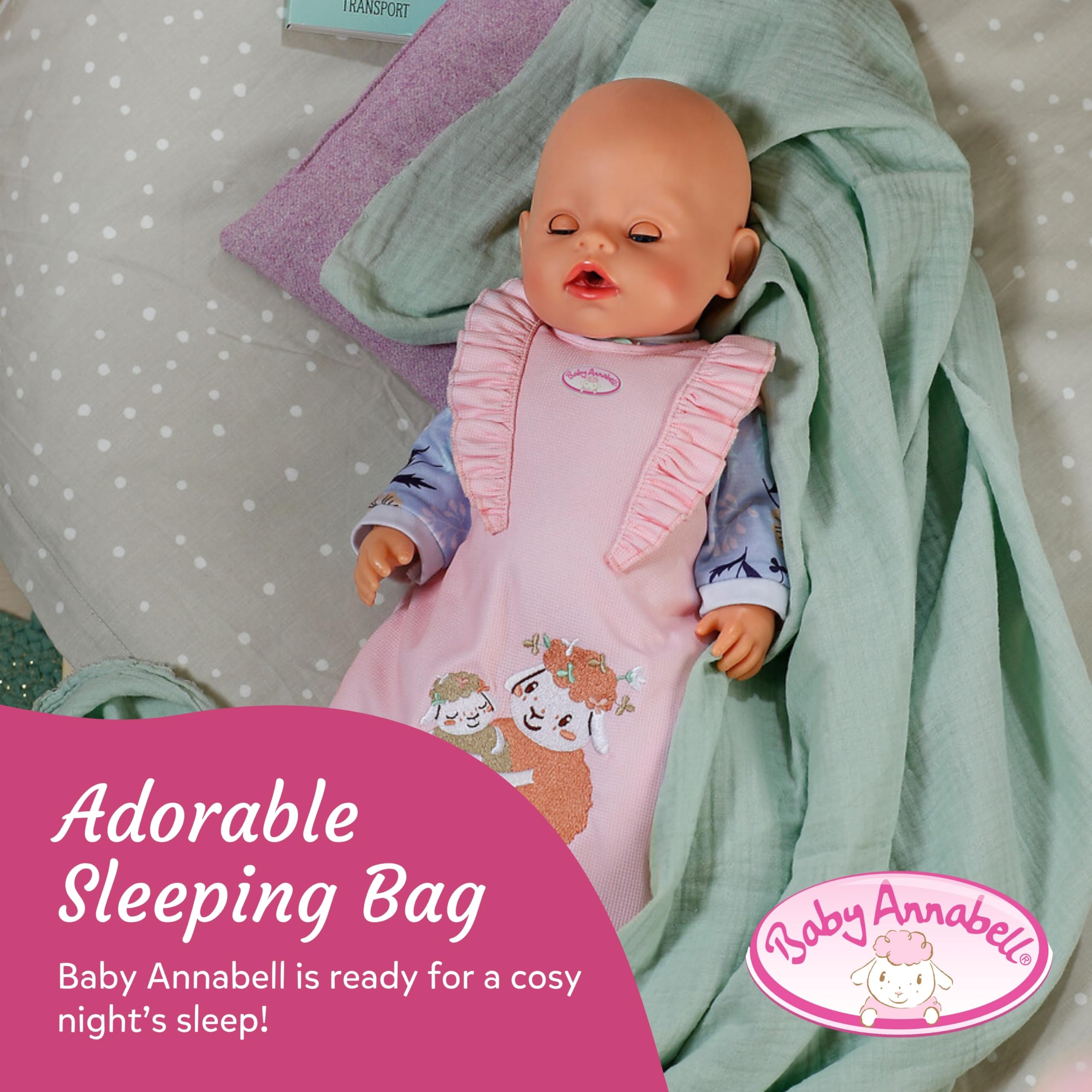 Baby Annabell - Sleeping Bag for 36cm & 43cm Dolls - Pink Floral Design with Sheep Embroidery 4