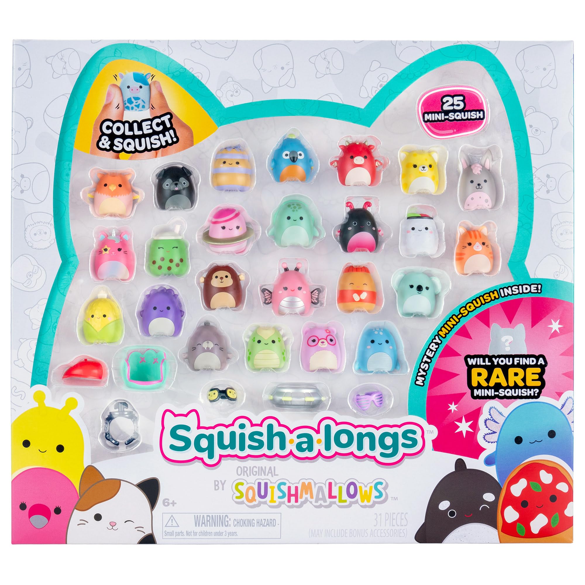 Squish-a-longs 25-Pack - Series 3 Mini-Squish Collectibles with Accessories and Ring 9