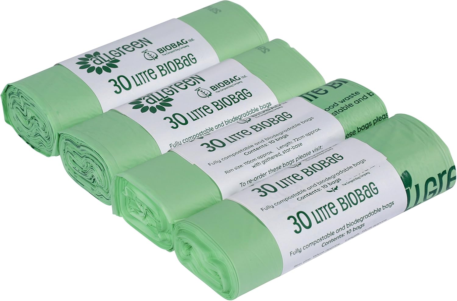 All-Green 30 Litre Compostable Bags - 40 Pack for Kerbside Caddy Food Waste Recycling