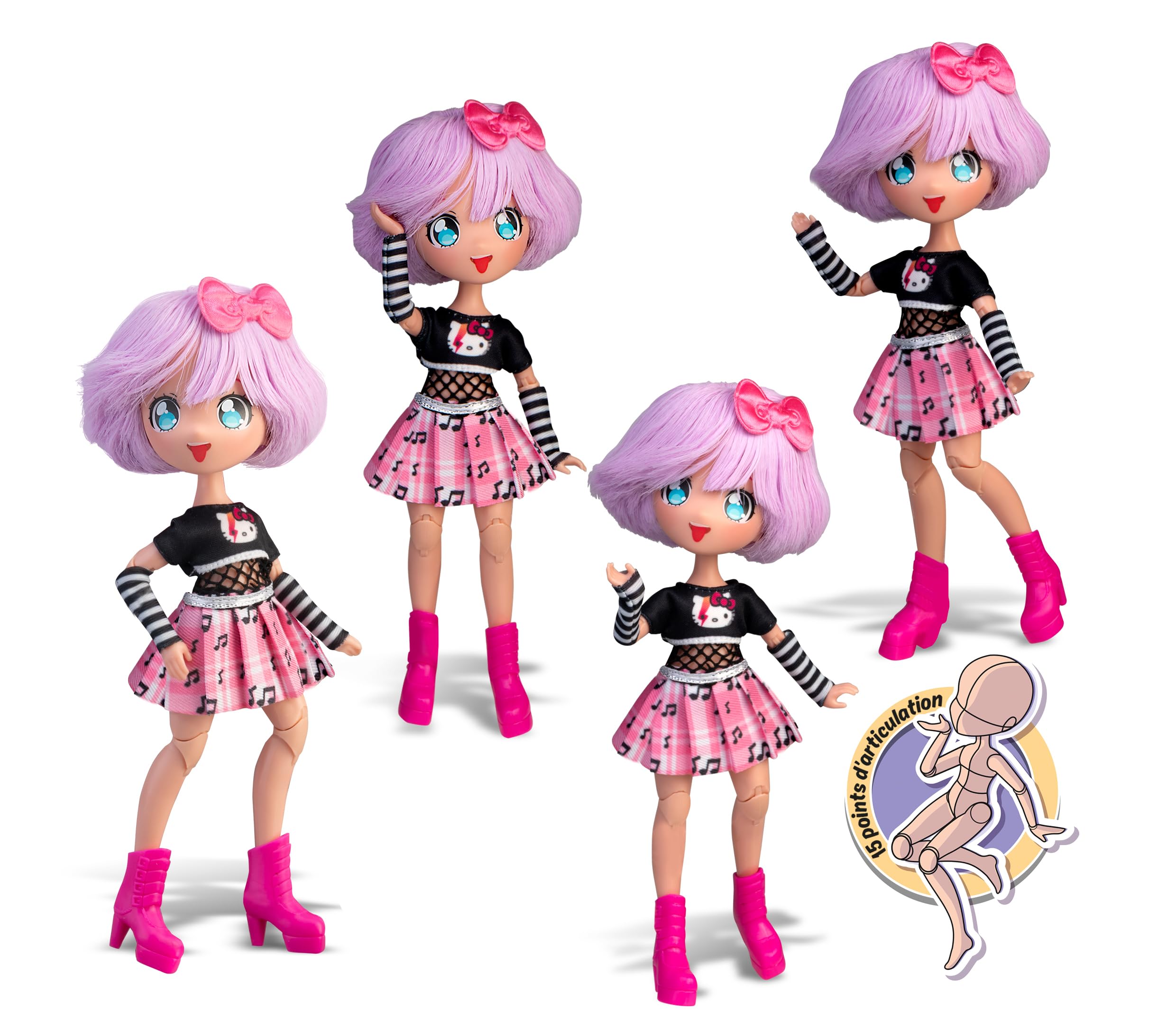 Hello Kitty Manga Doll - Purple Teddy Rock Fashion Doll with Plush Bear 5